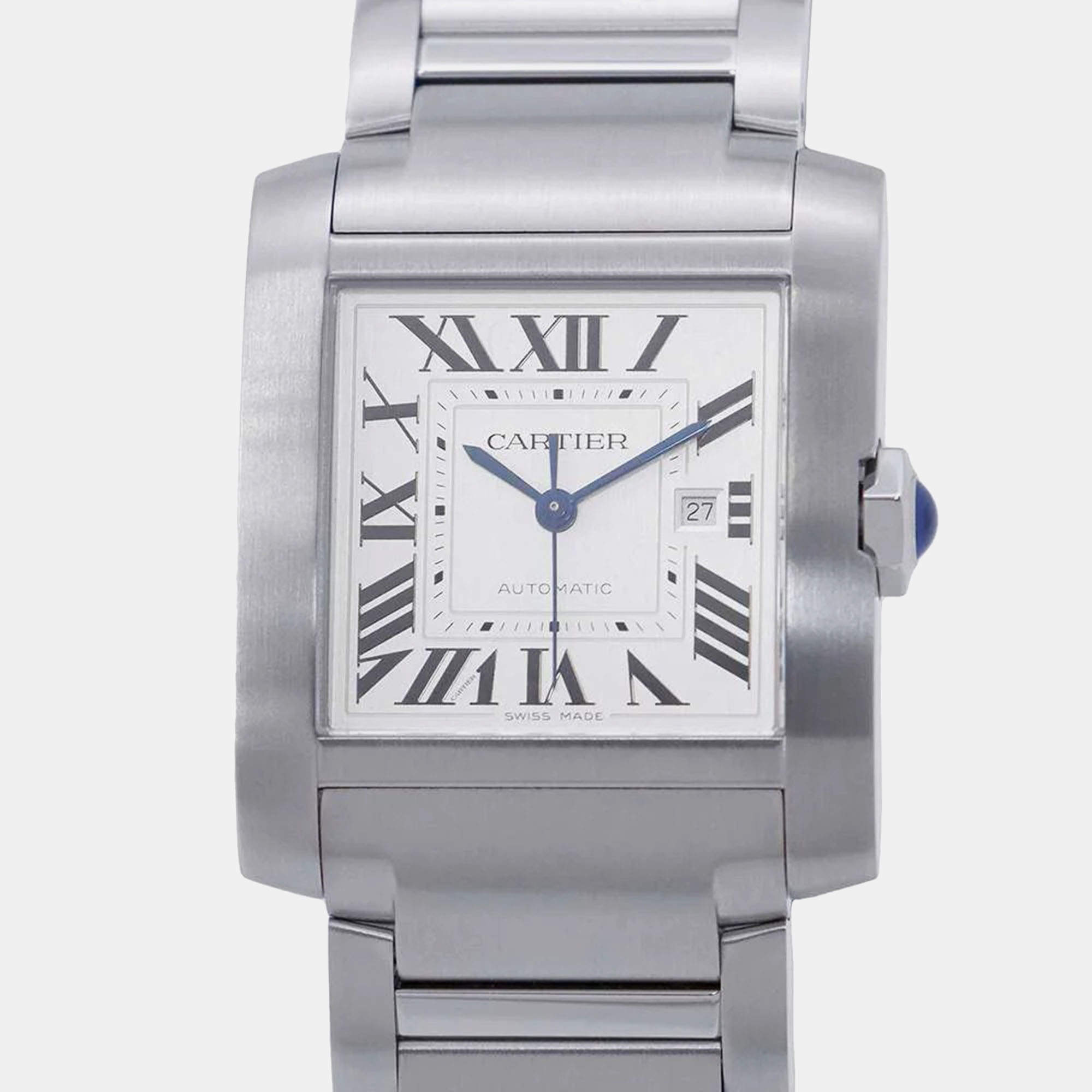 Cartier Silver Stainless Steel Tank Francaise Automatic Men's Wristwatch 37 mm