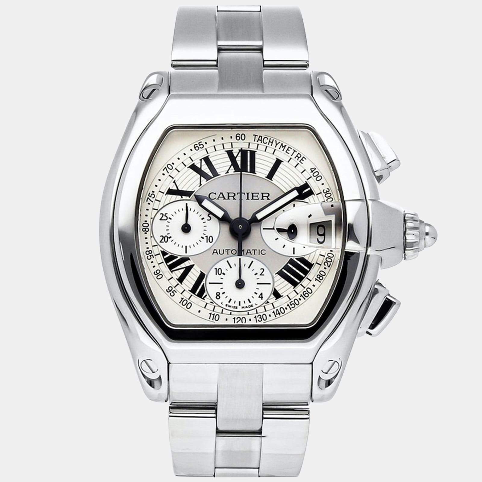 Pre Owned Cartier Roadster W62006X6 Automatic Silver Stainless Steel Men's Wristwatch 40 mm