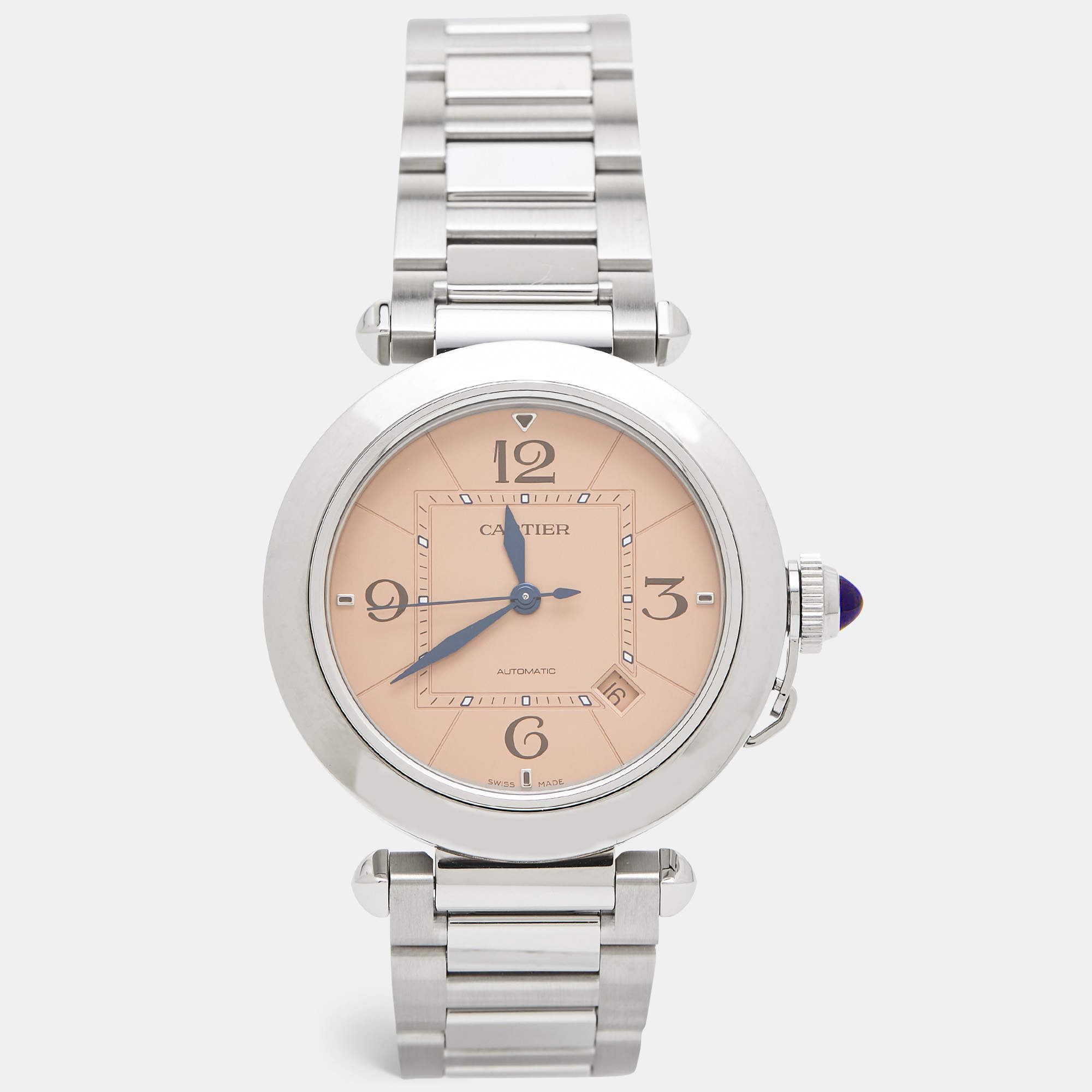 Pre Owned Cartier Salmon Stainless Steel Pasha De Cartier WSPA0040 Men's Wristwatch 41 mm