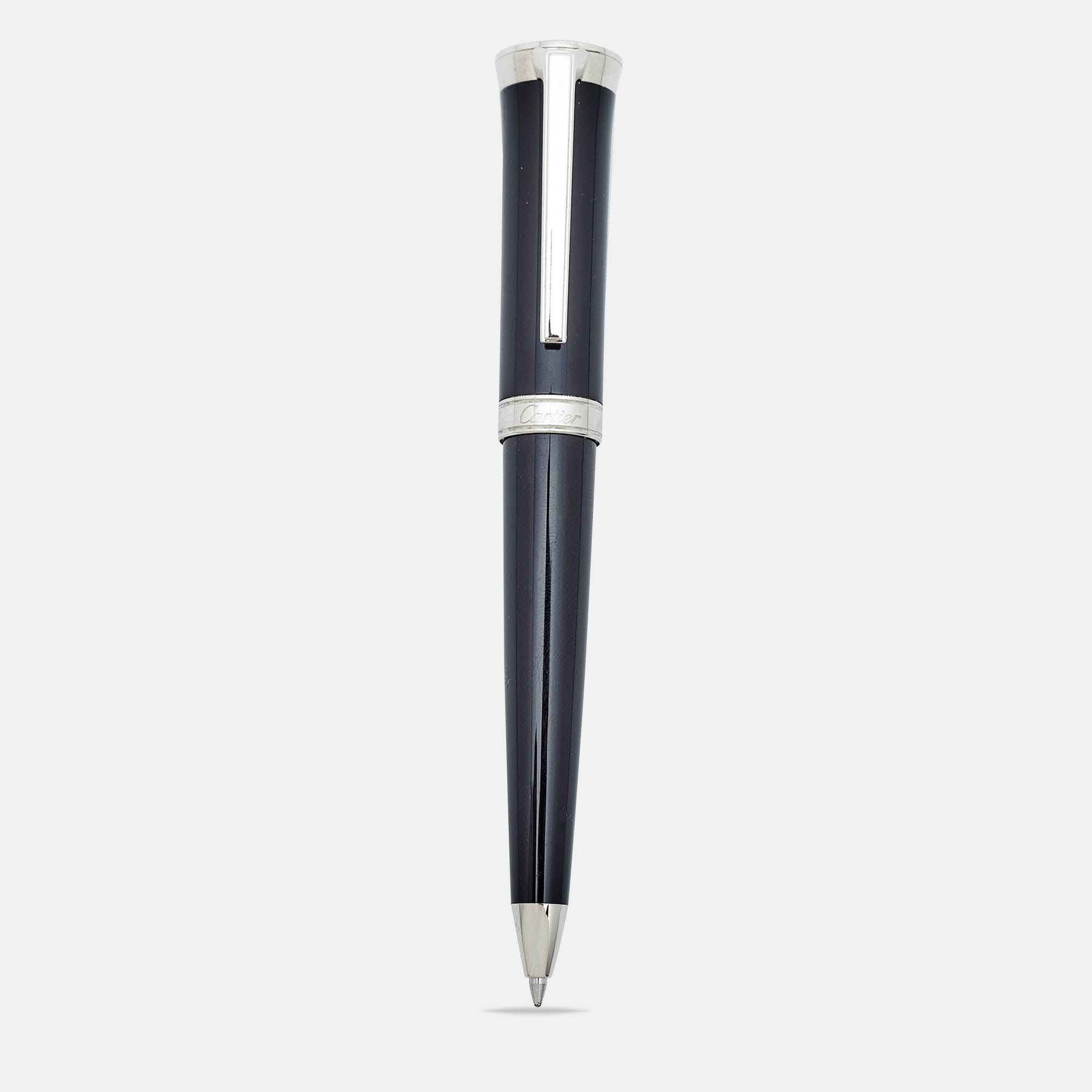 Pre Owned Cartier Art Deco Resin Silver Tone Black Ink Ballpoint Pen