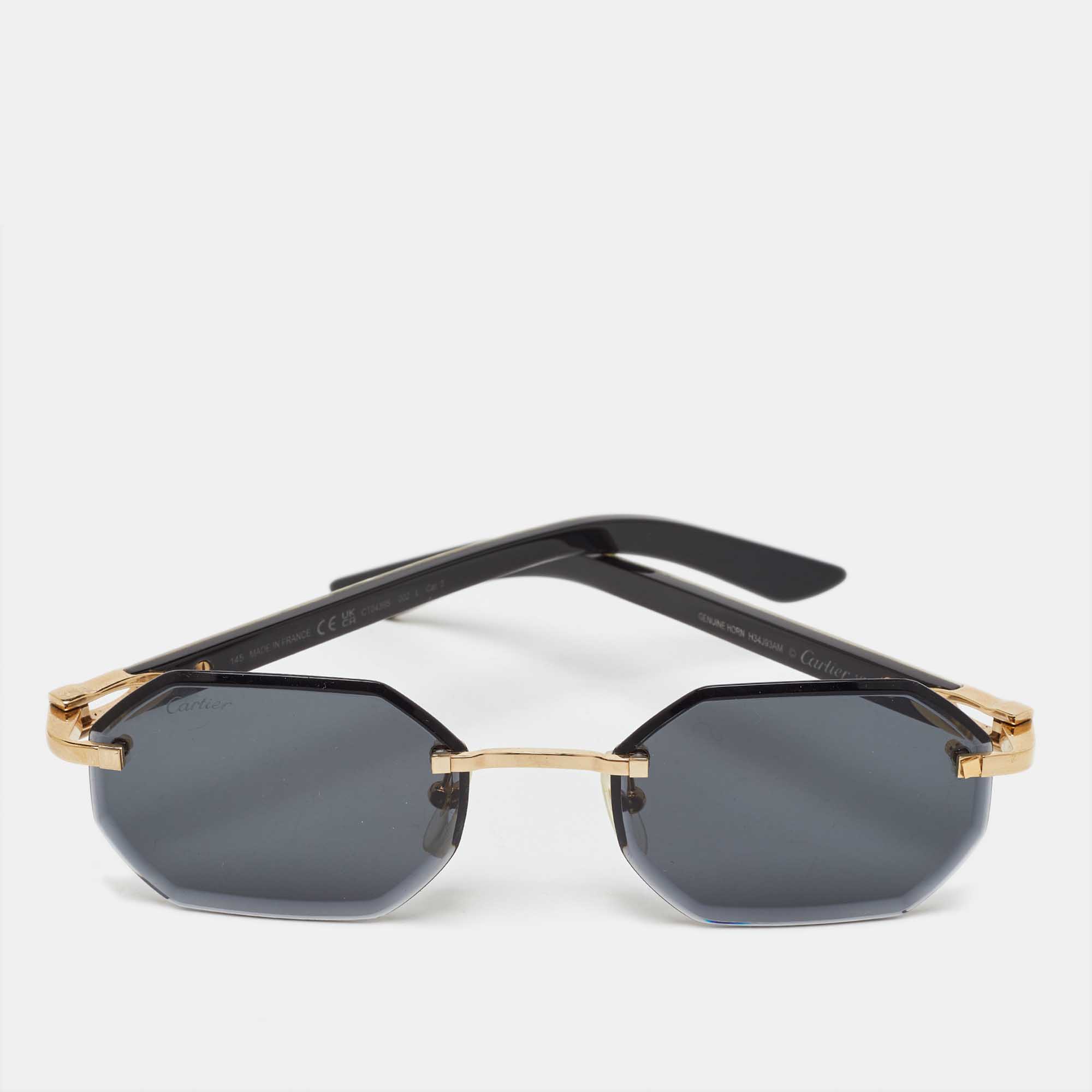 Pre Owned Cartier Black/Gold Tone CT0439S C Allongé de Cartier Sunglasses