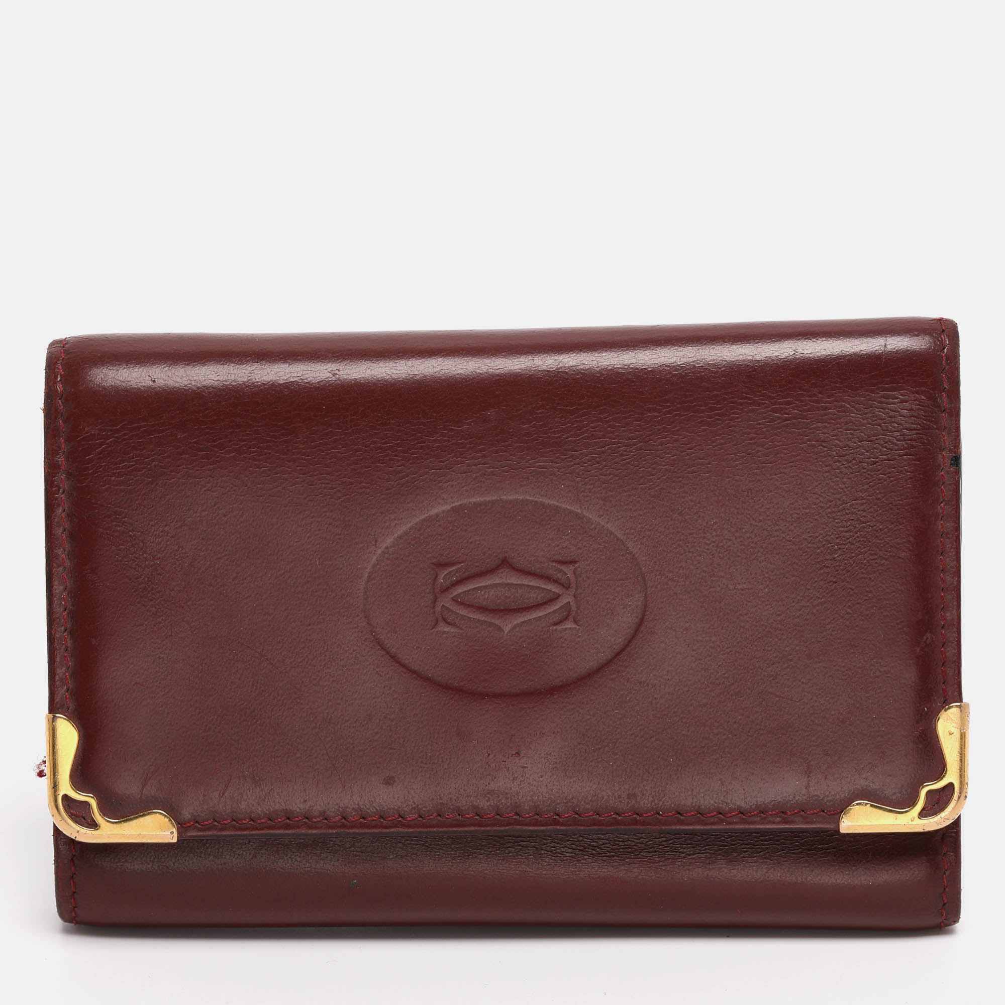 Pre Owned Cartier Burgundy Leather 6 Key Holder