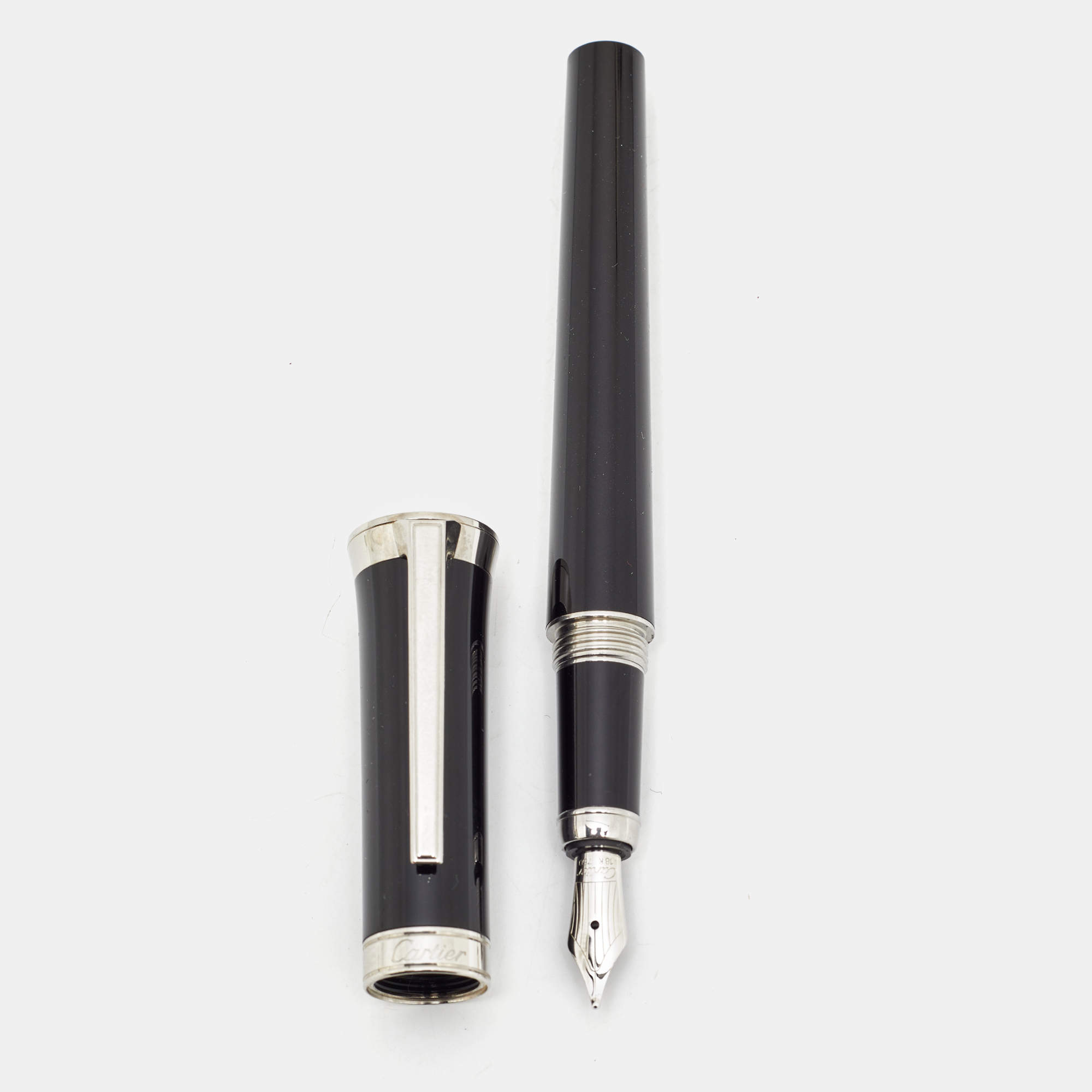 Pre Owned Cartier Art Deco Black Resin Red Cabochon Fountain Pen