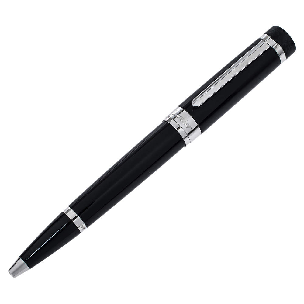 مملوكة مسبقًا قلم حبر جاف كارتييه باشا كمبوزيت أسود مطلي بالاديوم