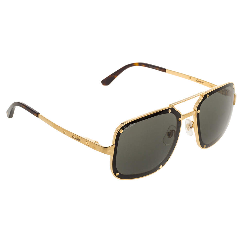Cartier Brushed Titanium/ Grey Aviator Santos de Cartier Rectangular Sunglasses