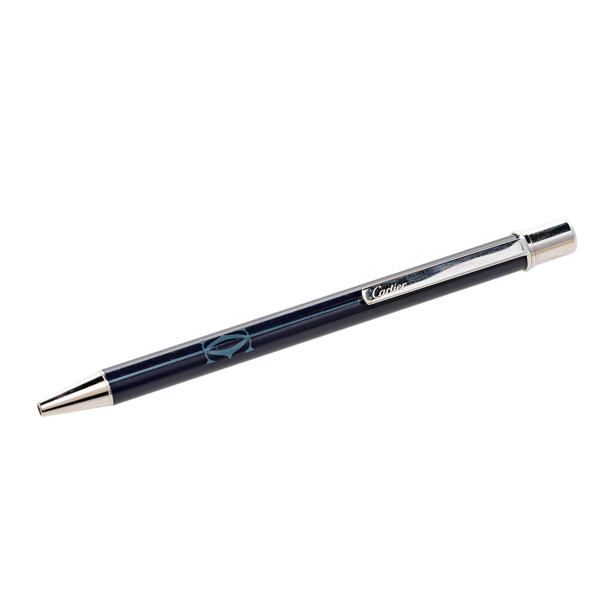 Pre Owned Cartier Silver Tone Must De Cartier Black Ballpoint Pen