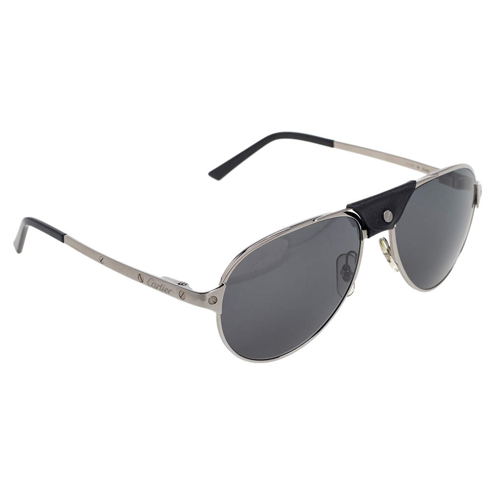 Cartier Black Acetate Santos de Cartier Polarized Aviator Sunglasses