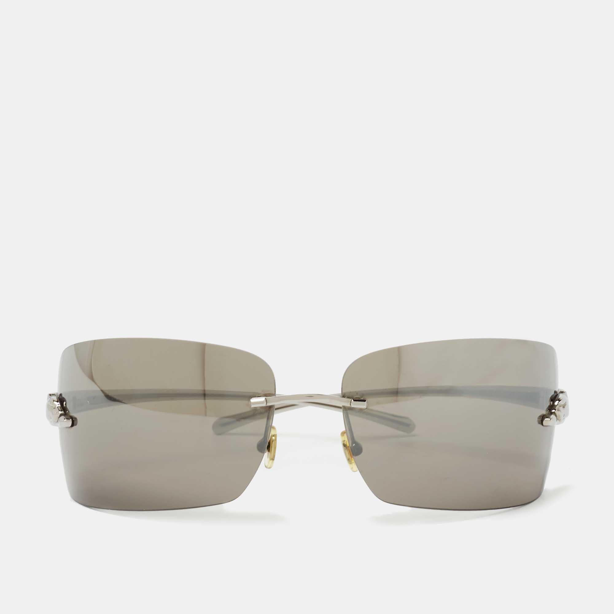 Cartier Silver Tone/ Grey Panthère de Cartier Shield Sunglasses