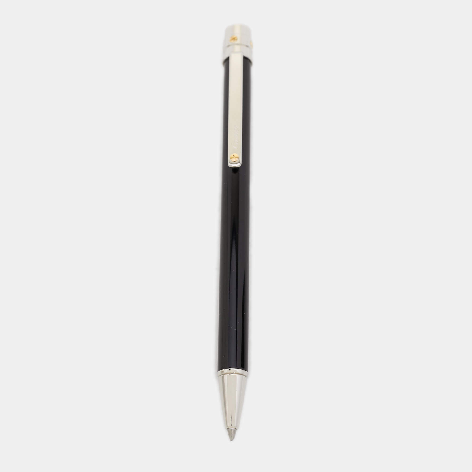 Pre Owned Cartier Black Lacquer Santos De Cartier Ballpoint Pen