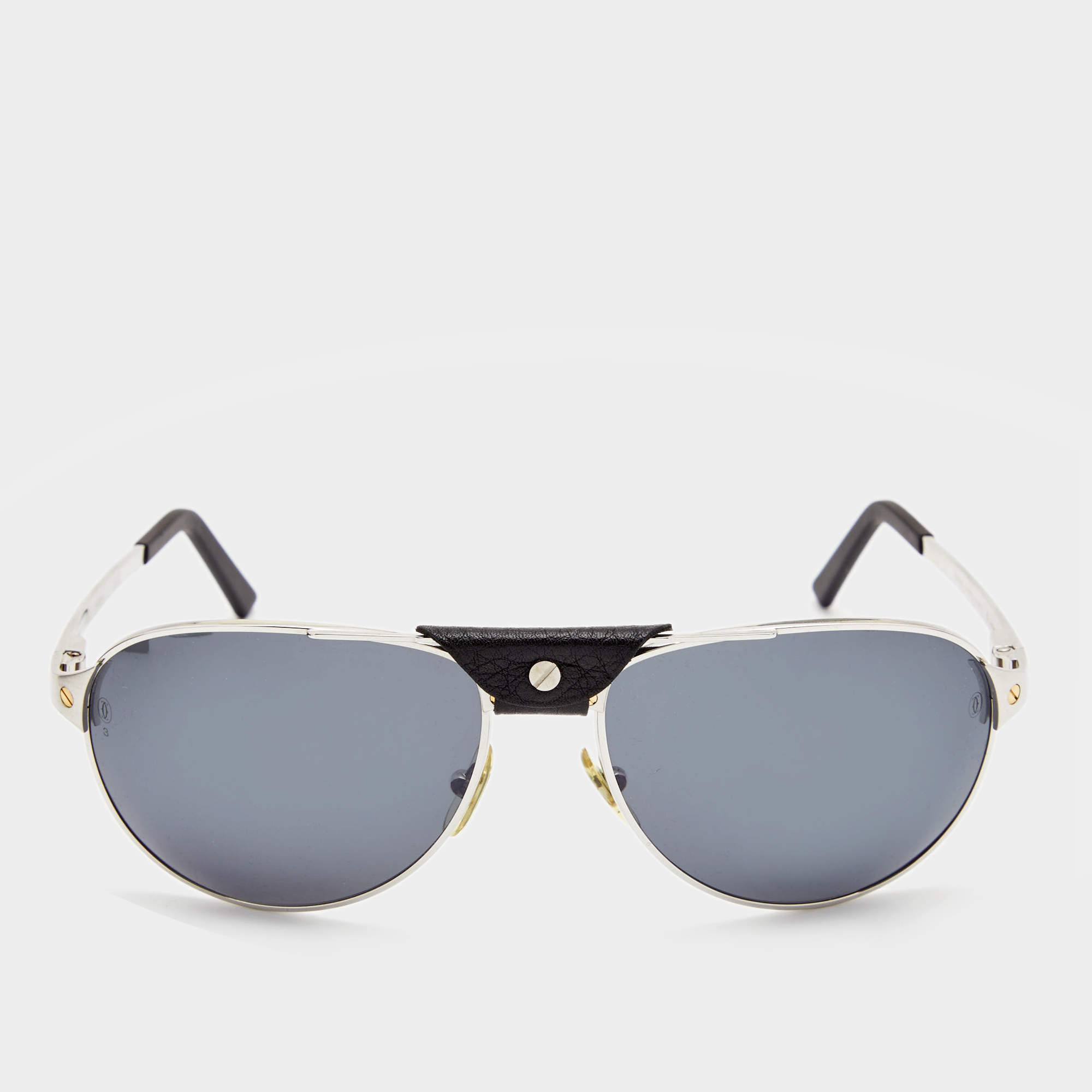 Cartier Black/Silver Santos de Cartier Aviator Sunglasses