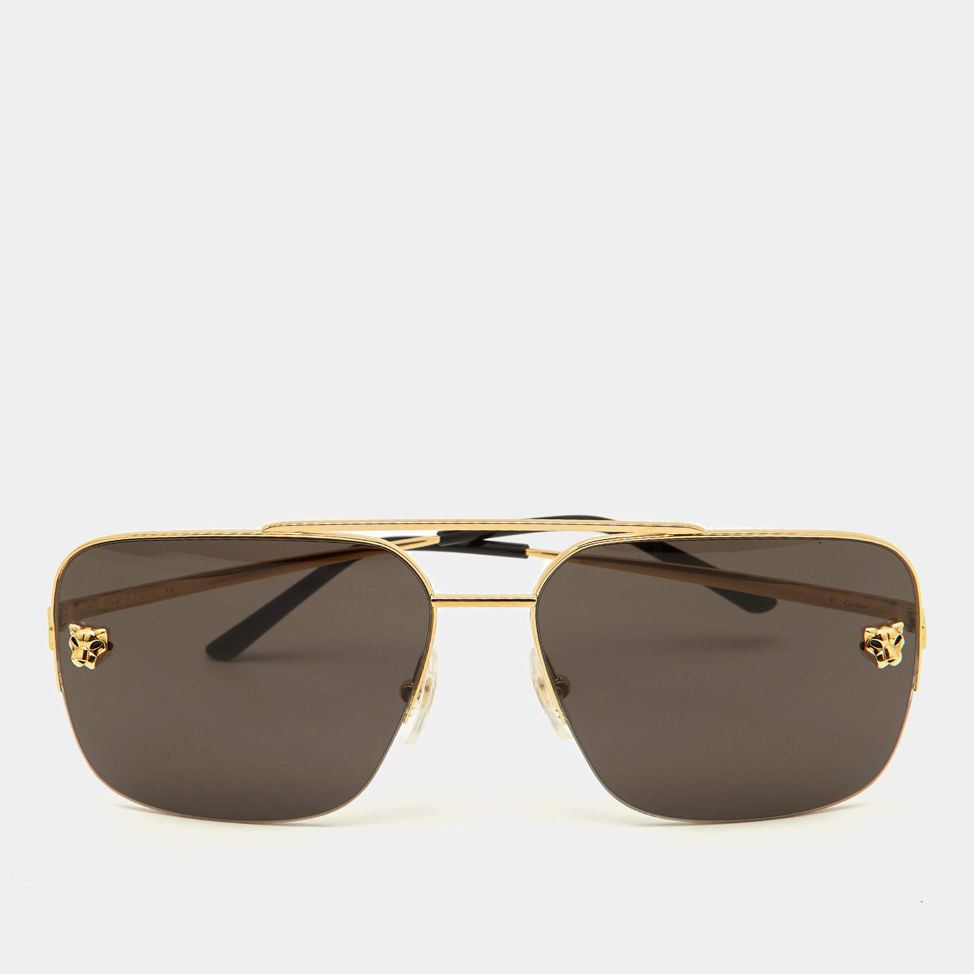 Cartier Panthere Smoke Gold Plated CT0244S Square Sunglasses