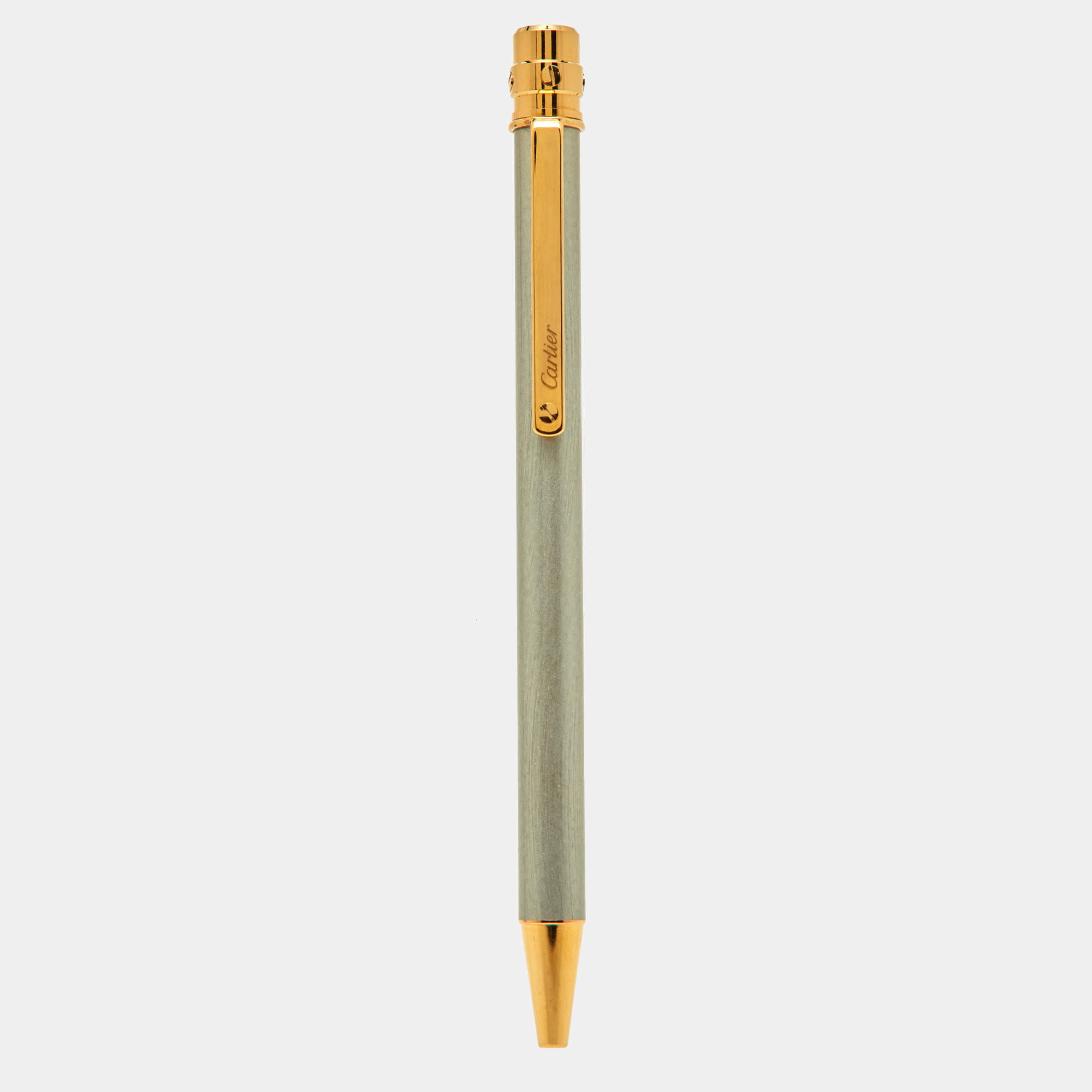 Cartier Santos de Cartier Silver Lacquer Gold Tone Ballpoint Pen