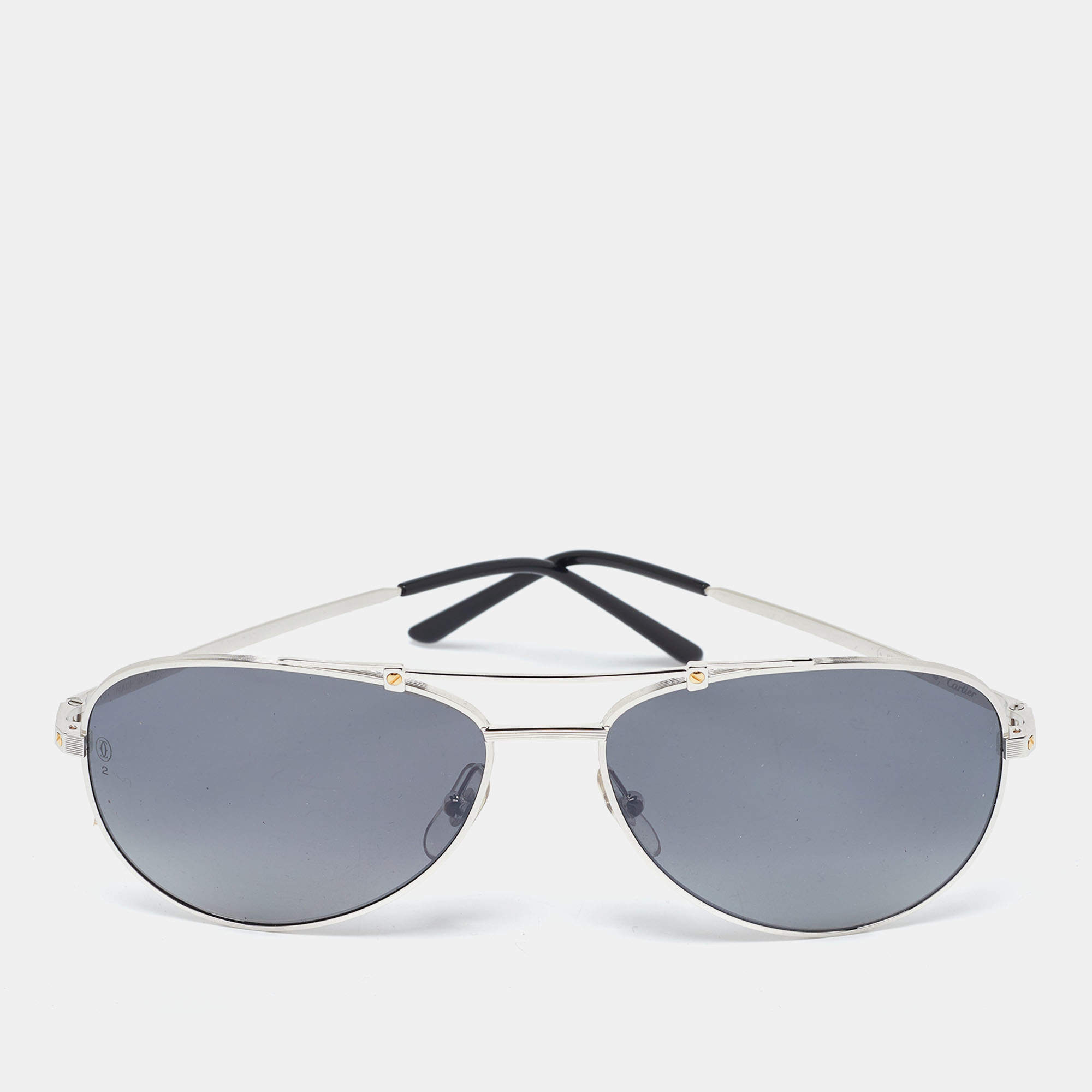 Pre Owned Cartier Two Tone/Grey CT0083S Pilot Sunglasses