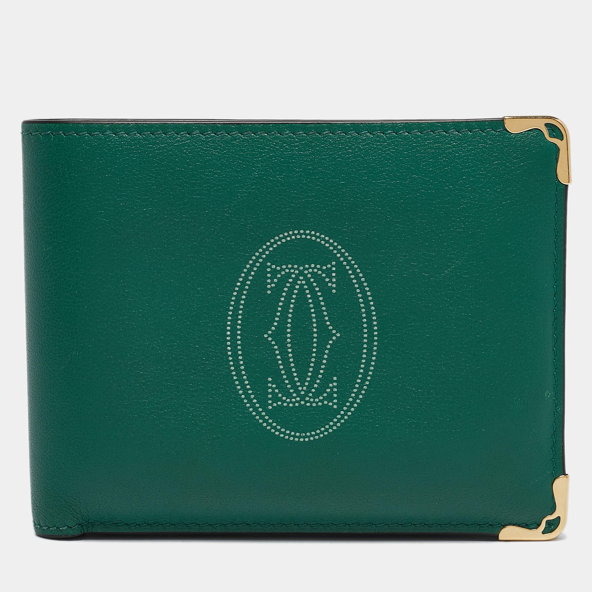 Cartier Green Leather Must De Cartier 6CC Bifold Wallet
