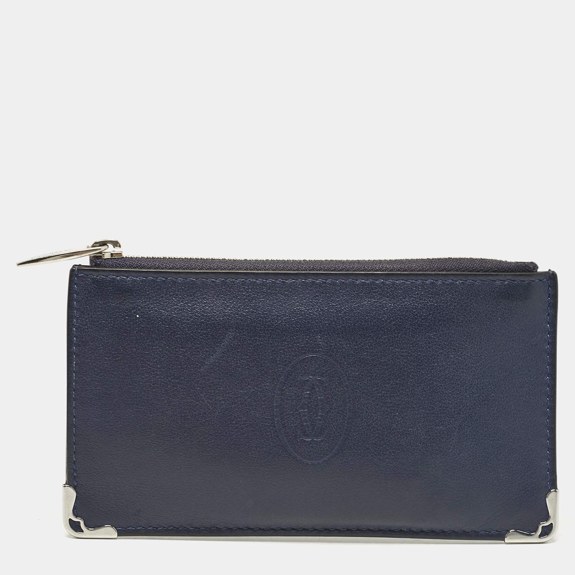 Cartier Navy Blue Leather Must de Cartier Zip Card Holder