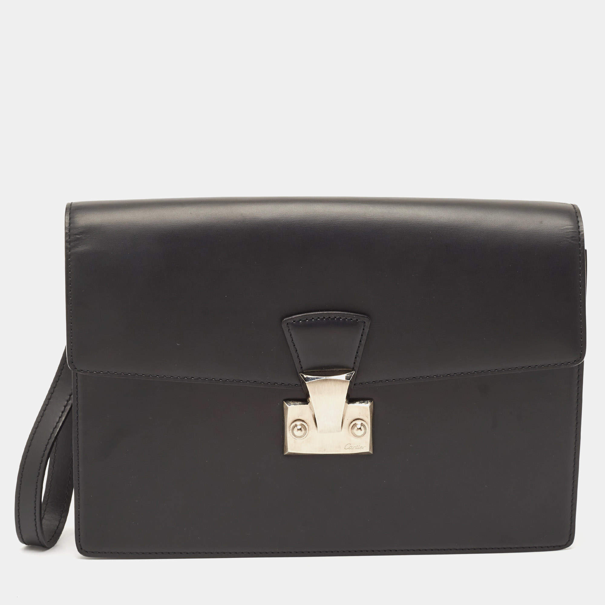 Pre Owned Cartier Black Leather Pasha Wristlet Clutch