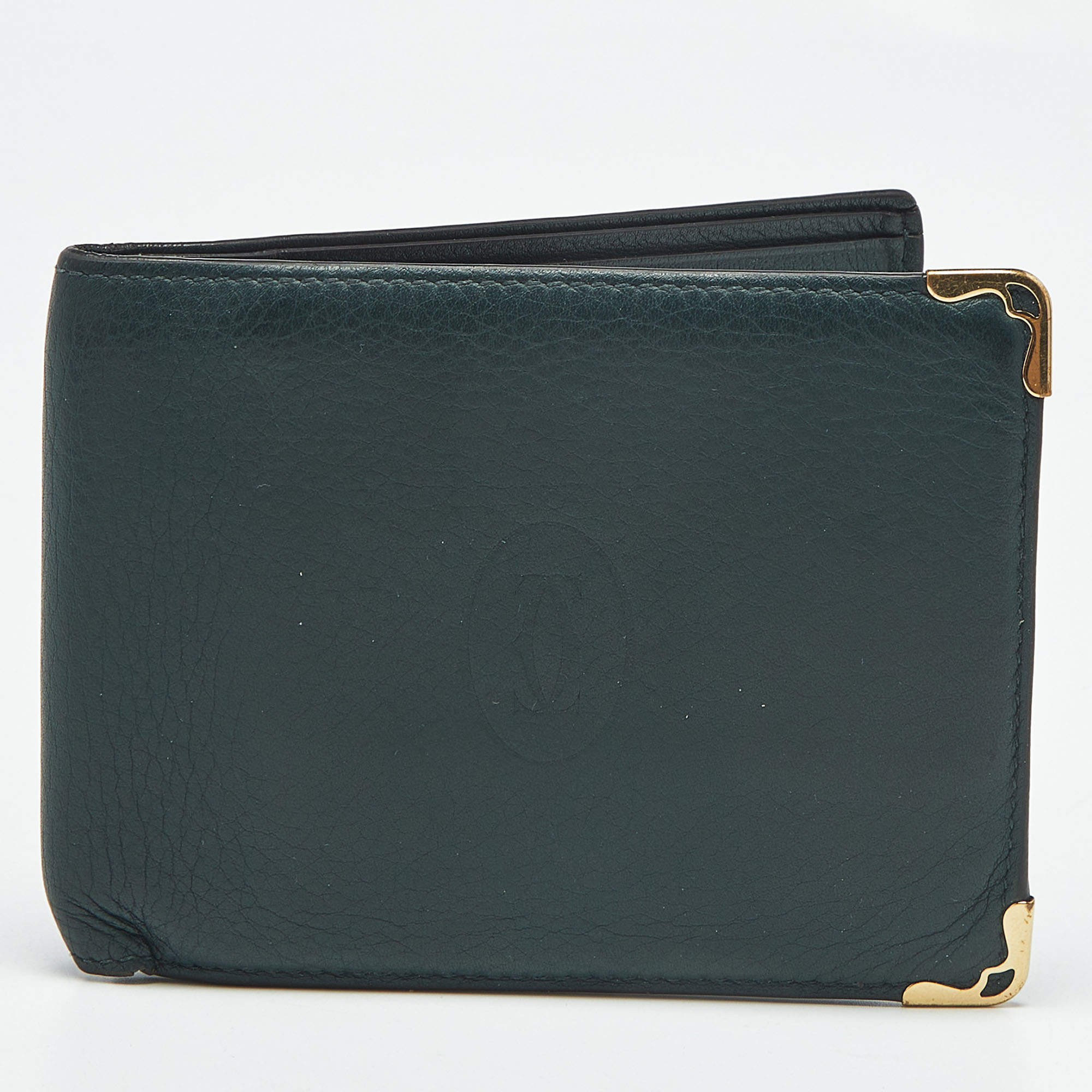 Pre Owned Cartier Dark Green Leather Must de Cartier 6CC Bifold Wallet