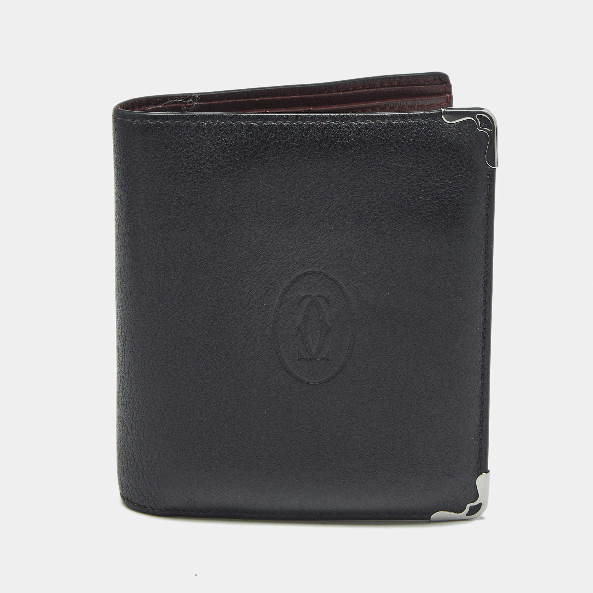 Pre Owned Cartier Black Leather Must de Cartier Bifold Wallet