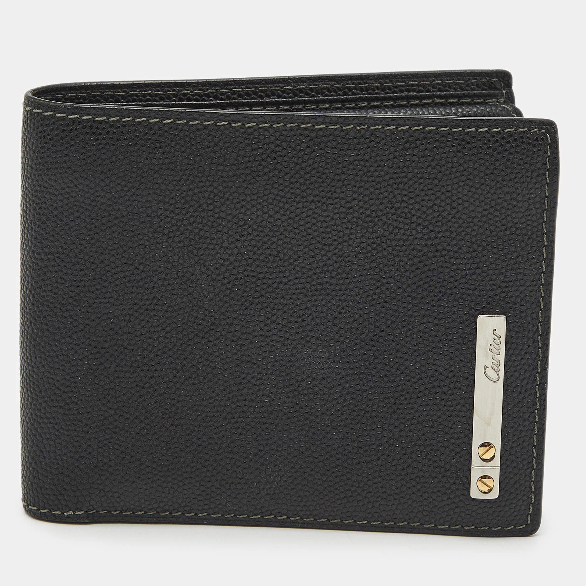 Pre Owned Cartier Black Leather Santos de Cartier Bifold Wallet