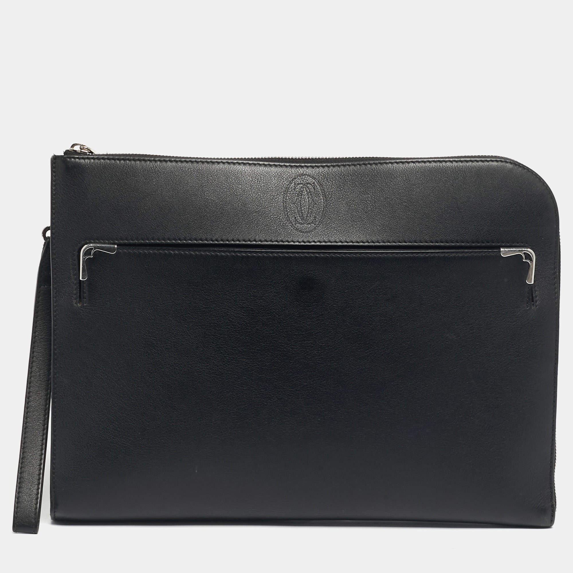 Pre Owned Cartier Black Leather Must De Cartier Portfolio Pouch