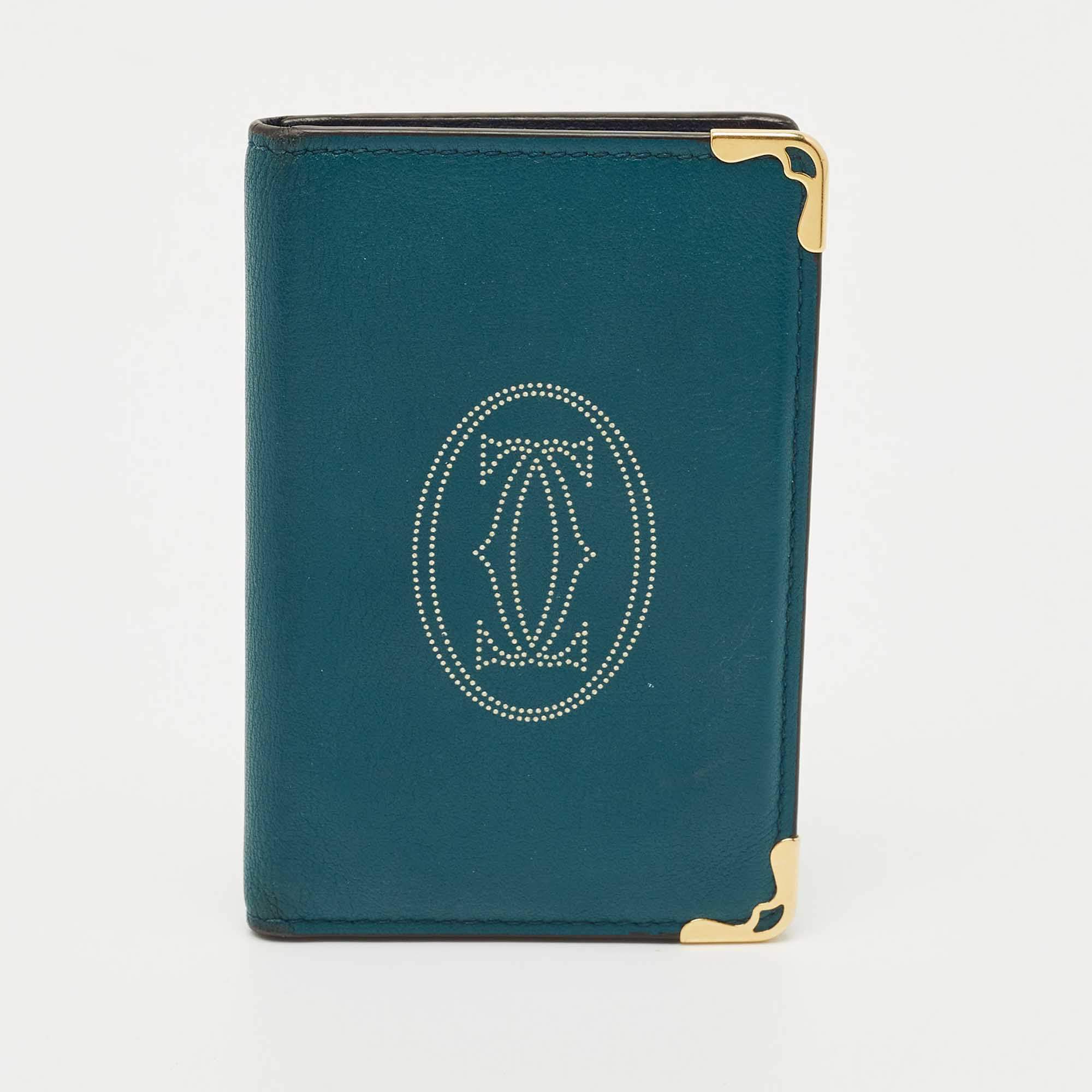 Pre Owned Cartier Green Leather Must de Cartier Business Card Holder