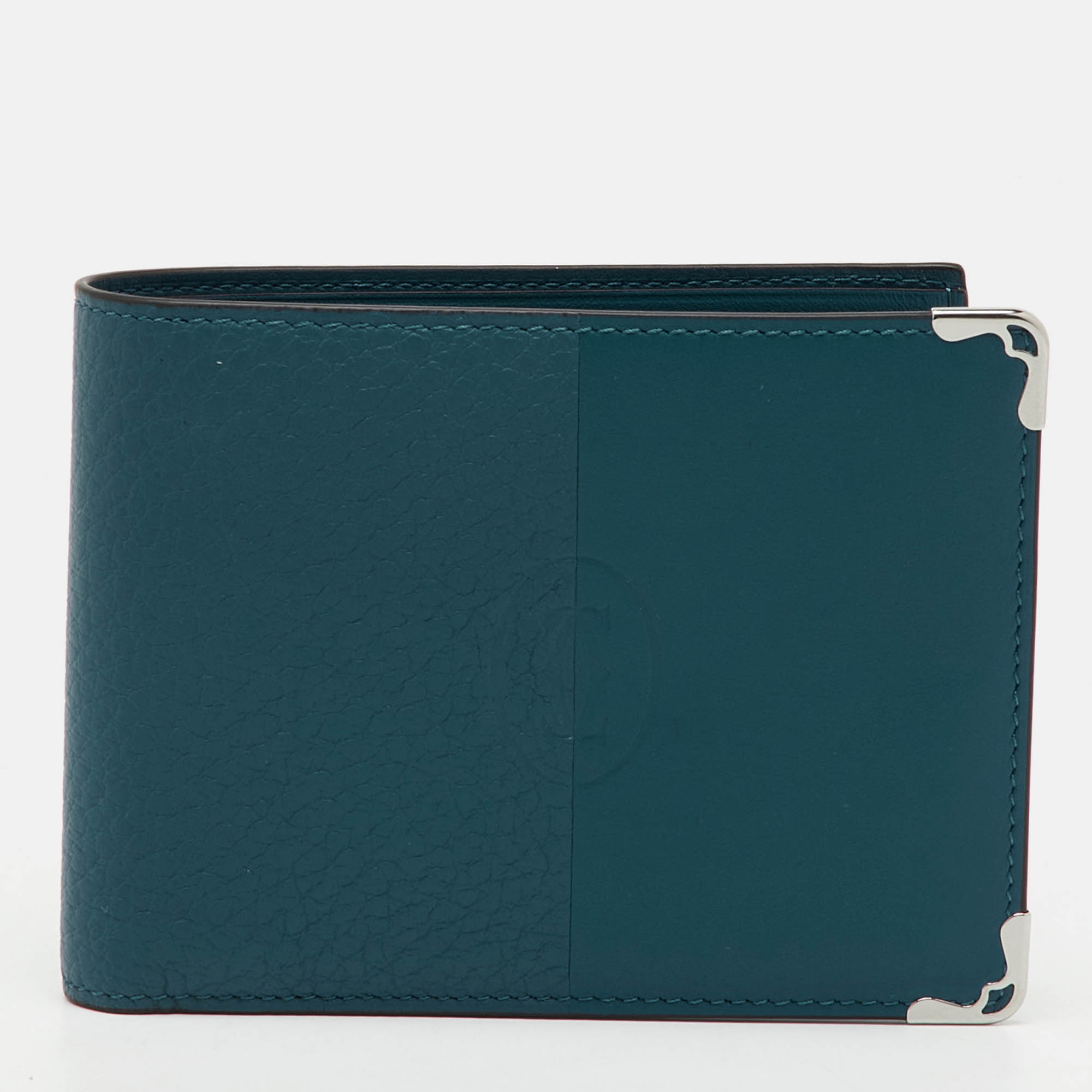 Pre Owned Cartier Turquoise Blue Leather Must De Cartier Marquetery Bifold Wallet