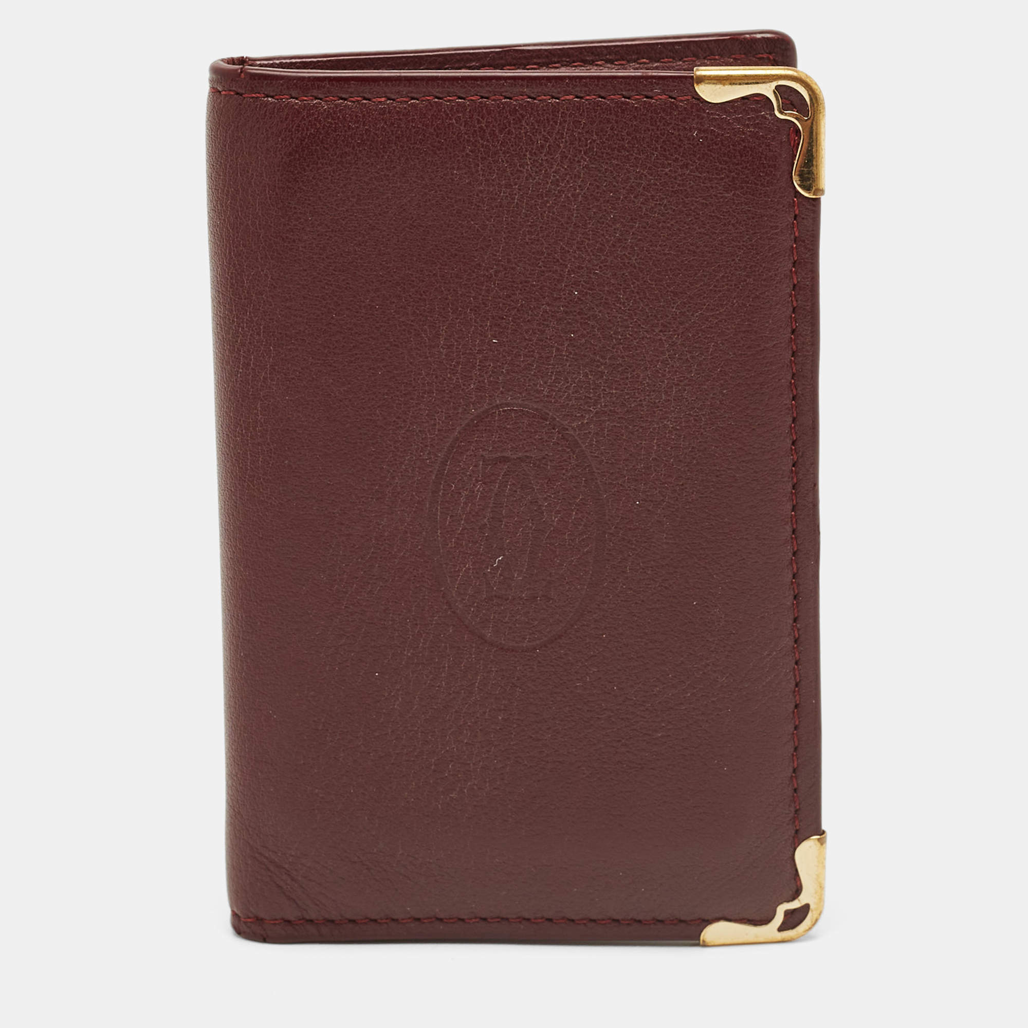 Pre Owned Cartier Red Leather Must De Cartier Bifold Card Case