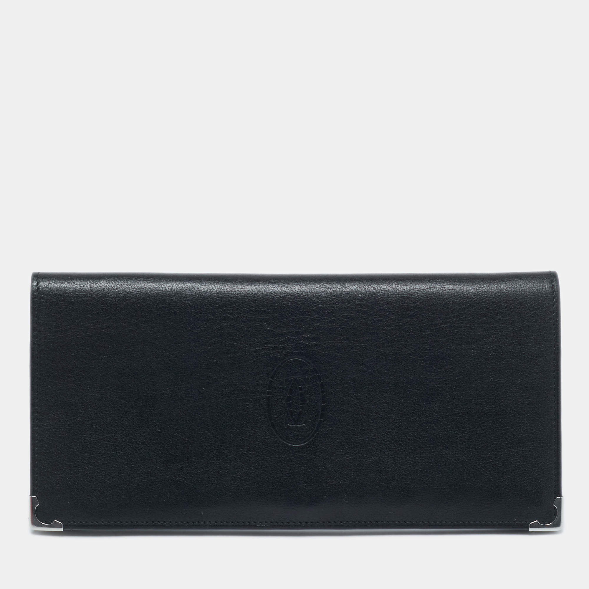 Pre Owned Cartier Black Leather Le Must De Cartier Long Wallet