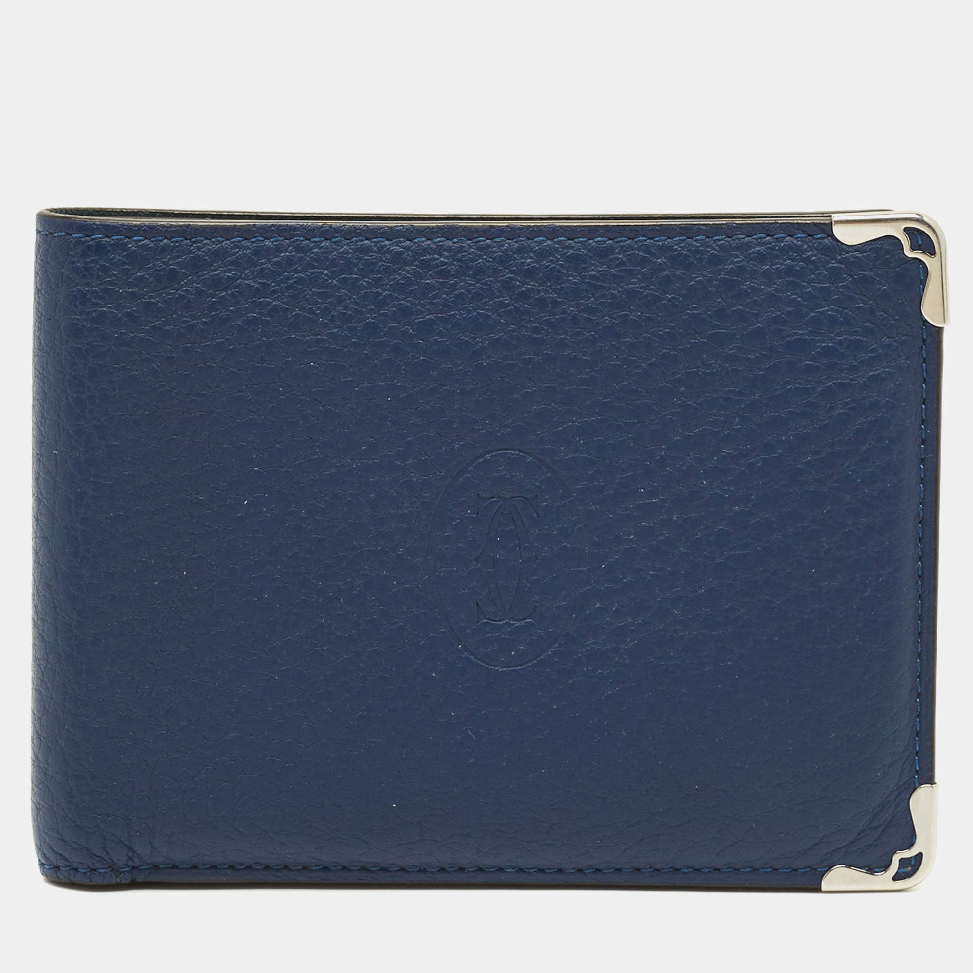 Pre Owned Cartier Must de Cartier Blue Leather Bifold Wallet