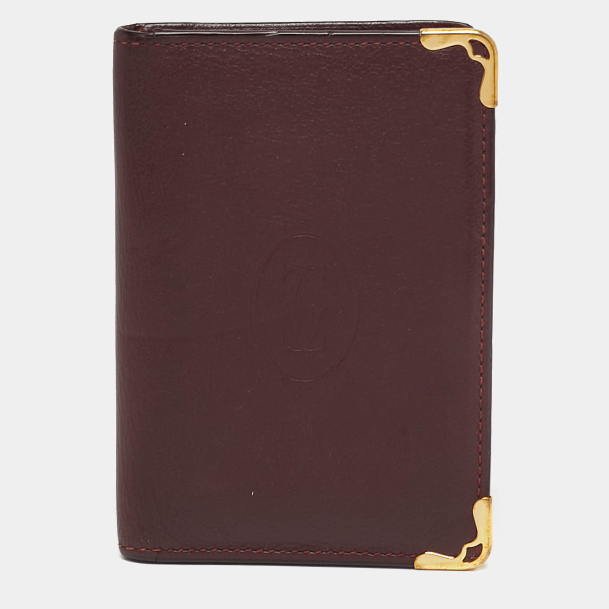 Pre Owned Cartier Must de Cartier Burgundy Leather Bifold Wallet 