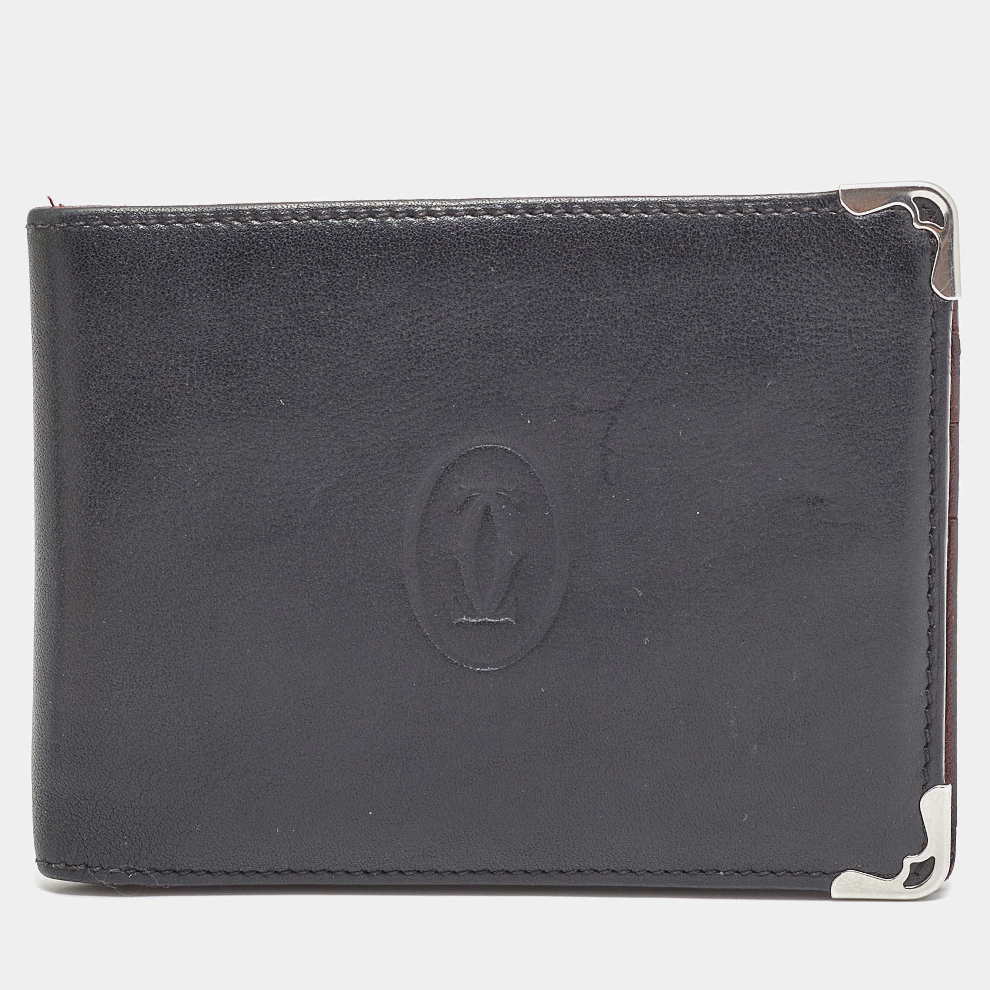 Pre Owned Cartier Must de Cartier Black Leather Bifold Wallet