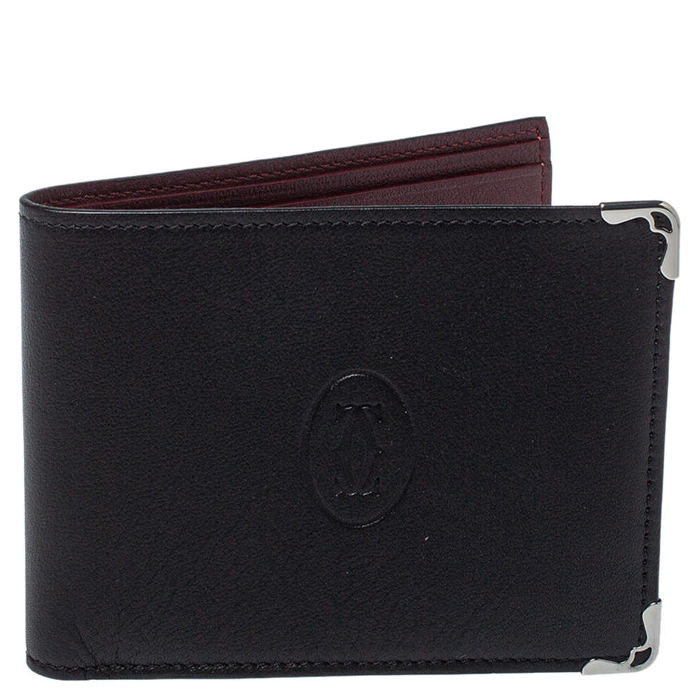 Cartier Black Leather Must De Cartier 6CC Bifold Wallet