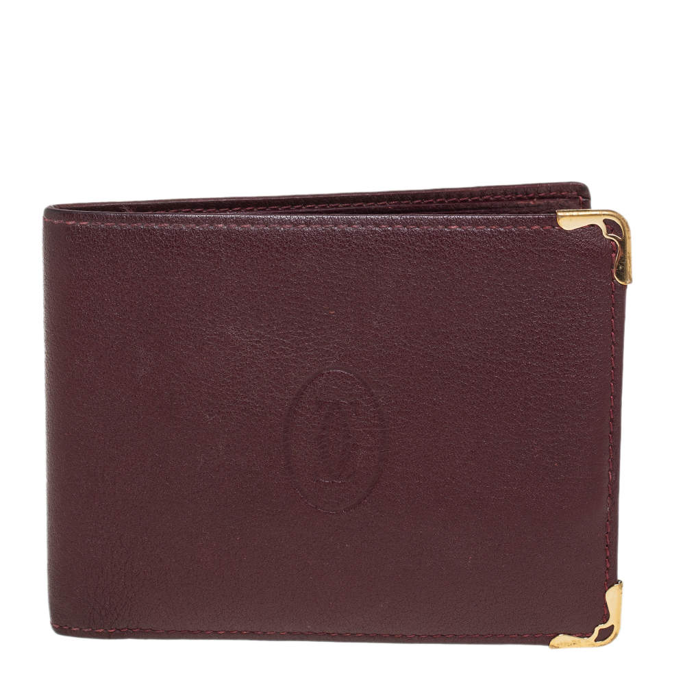 Pre Owned Cartier Maroon Leather Must De Cartier 6CC Bifold Wallet