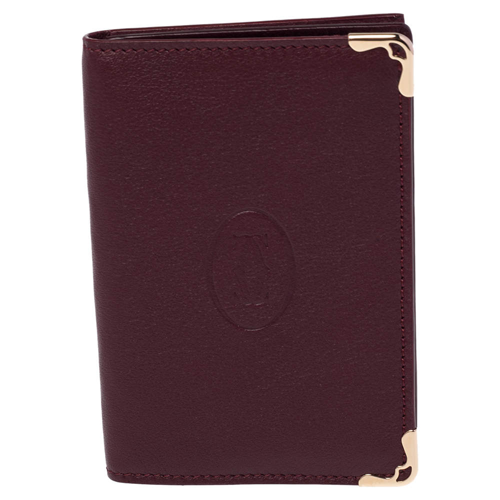 Pre Owned Cartier Burgundy Leather Must De Cartier Card Holder