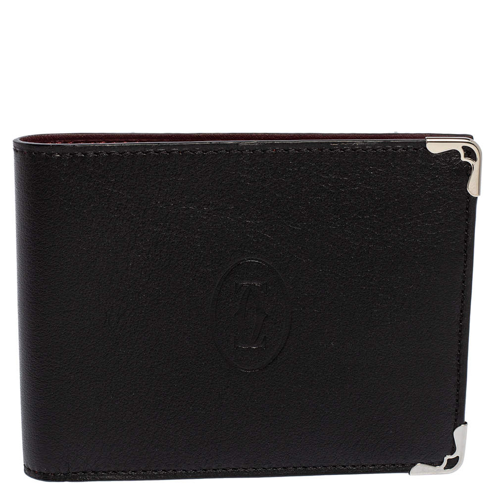 Pre Owned Cartier Black Leather Must De Cartier 6CC Bifold Wallet