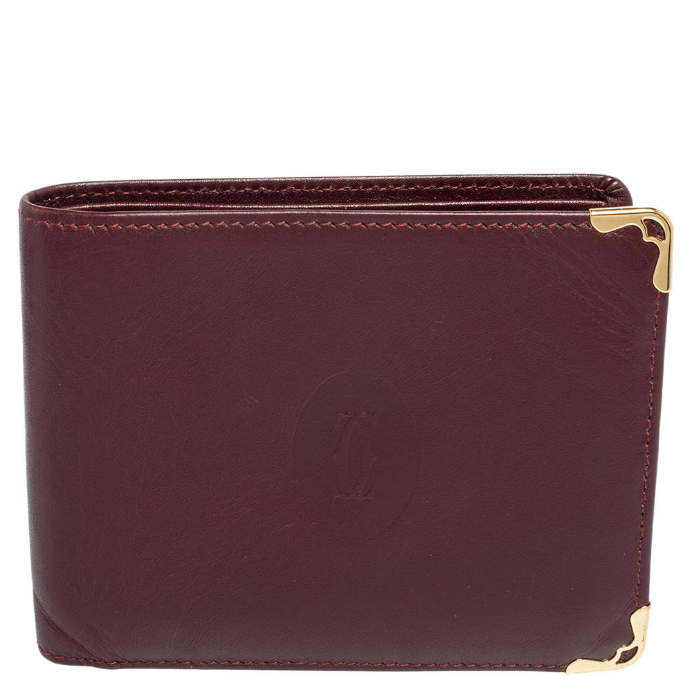 مملوكة مسبقًا Cartier Burgundy Leather Must De Cartier 6CC Bifold Wallet