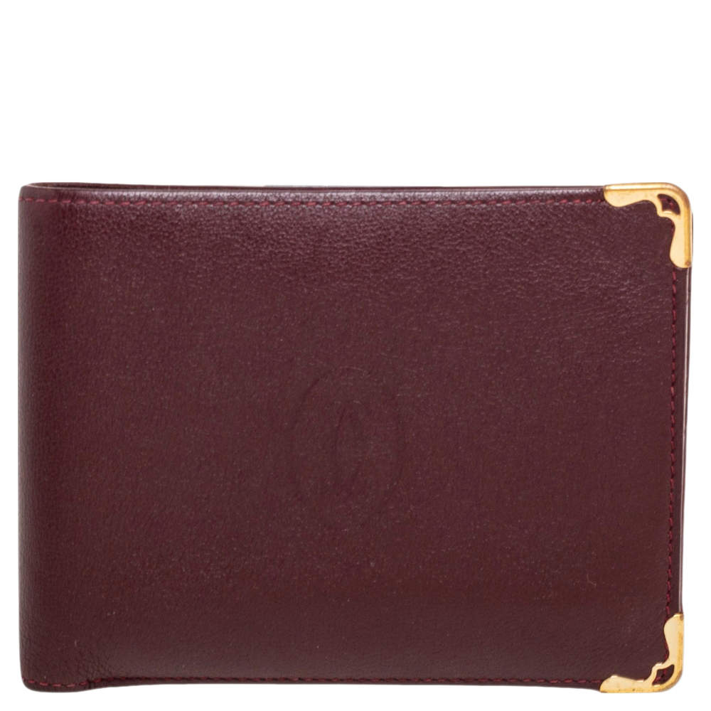Pre Owned Cartier Burgundy Leather Must De Cartier Bifold Wallet