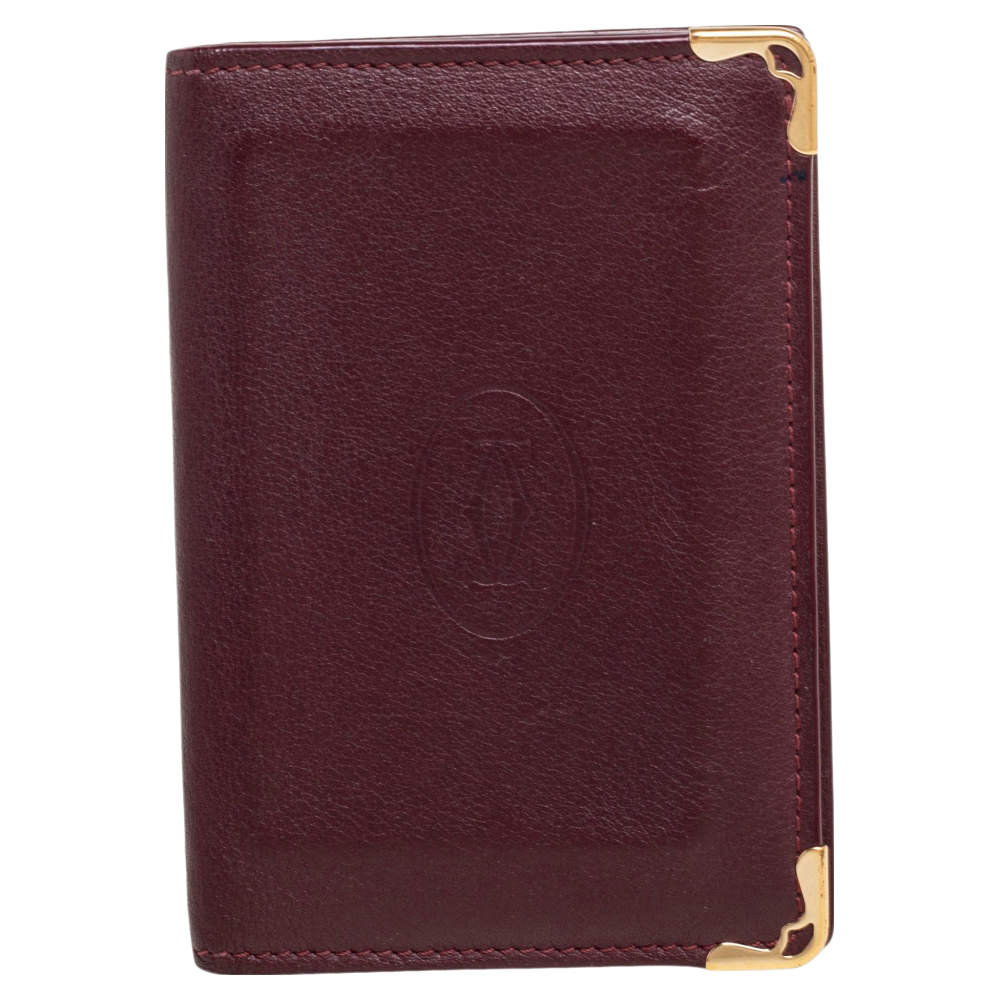 Pre Owned Cartier Burgundy Leather Must de Cartier Flap Card Case