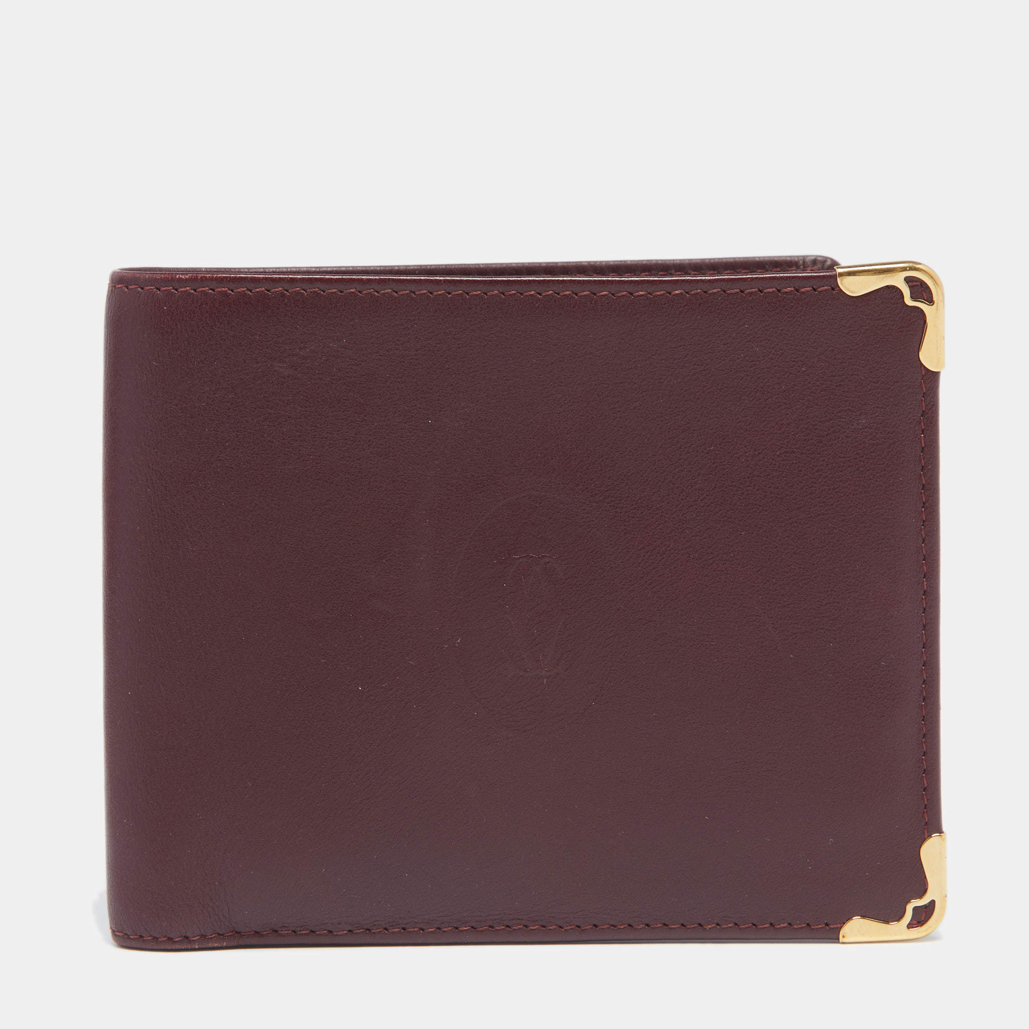 مملوكة مسبقًا Cartier Maroon Leather Must De Cartier 6CC Bifold Wallet