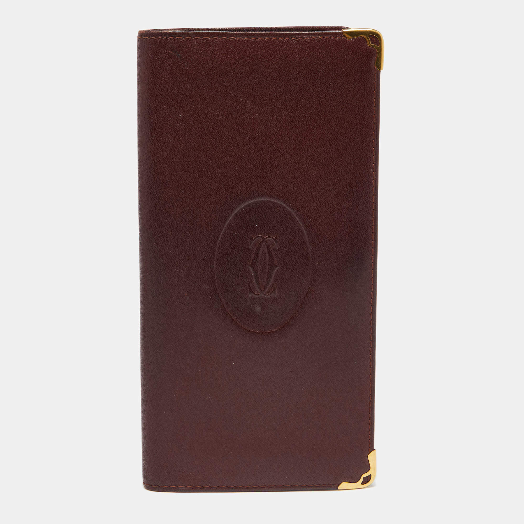 مملوكة مسبقًا Cartier Burgundy Leather Must de Cartier Checkbook Wallet