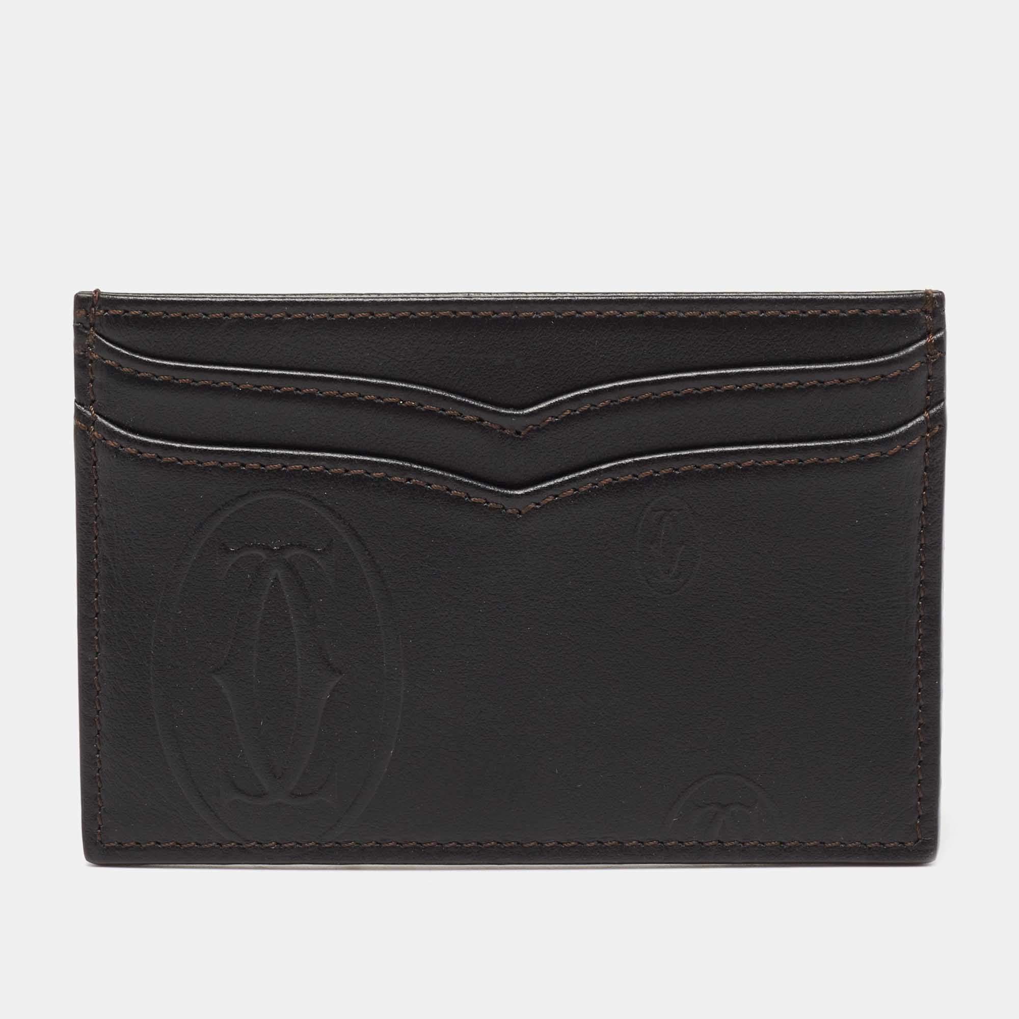 مملوكة مسبقًا Cartier Dark Brown Leather Happy Birthday Card Holder