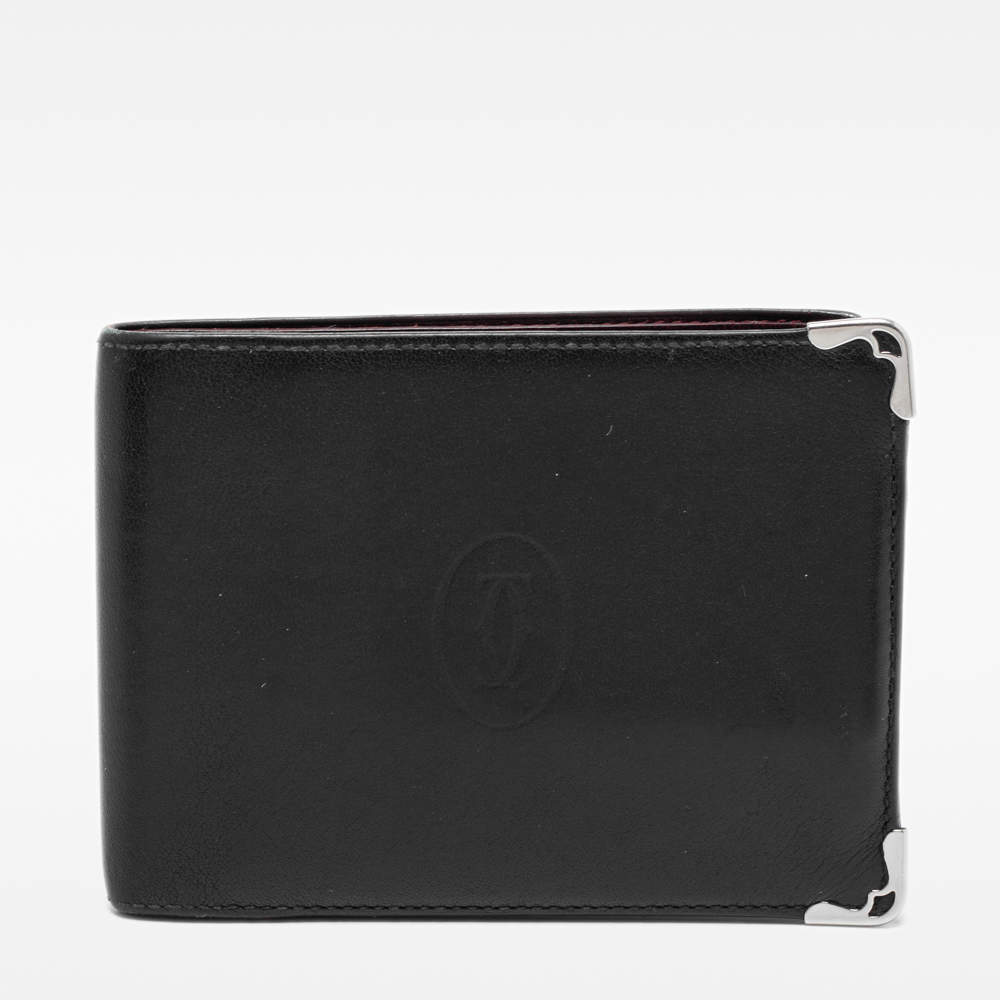 Pre Owned Cartier Black Leather Must de Cartier Bifold Wallet