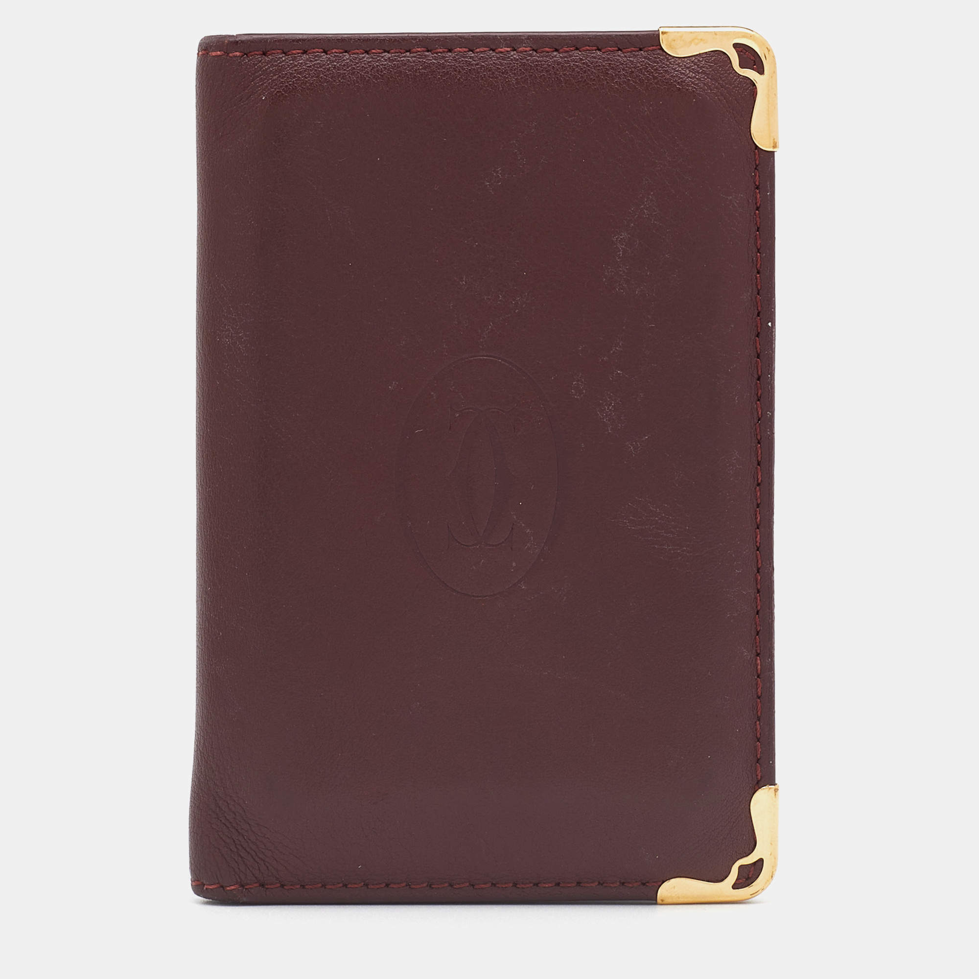 Pre Owned Cartier Burgundy Leather Must de Cartier Card Holder