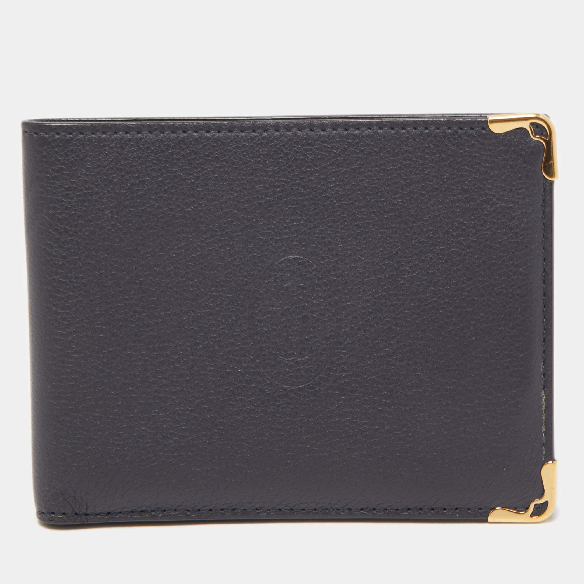 Pre Owned Cartier Black Leather Must de Cartier Bifold Wallet