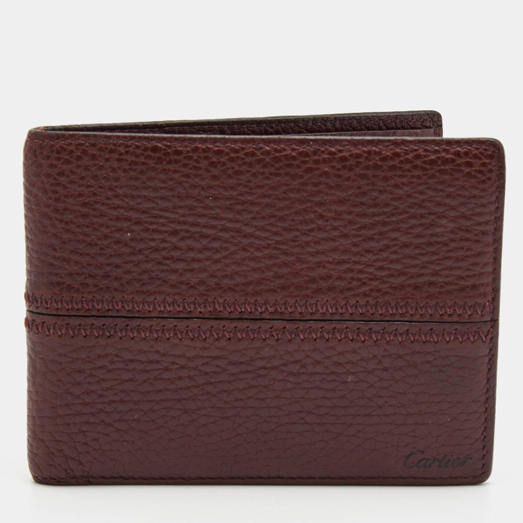 Pre Owned Cartier Burgundy Leather Bifold Wallet