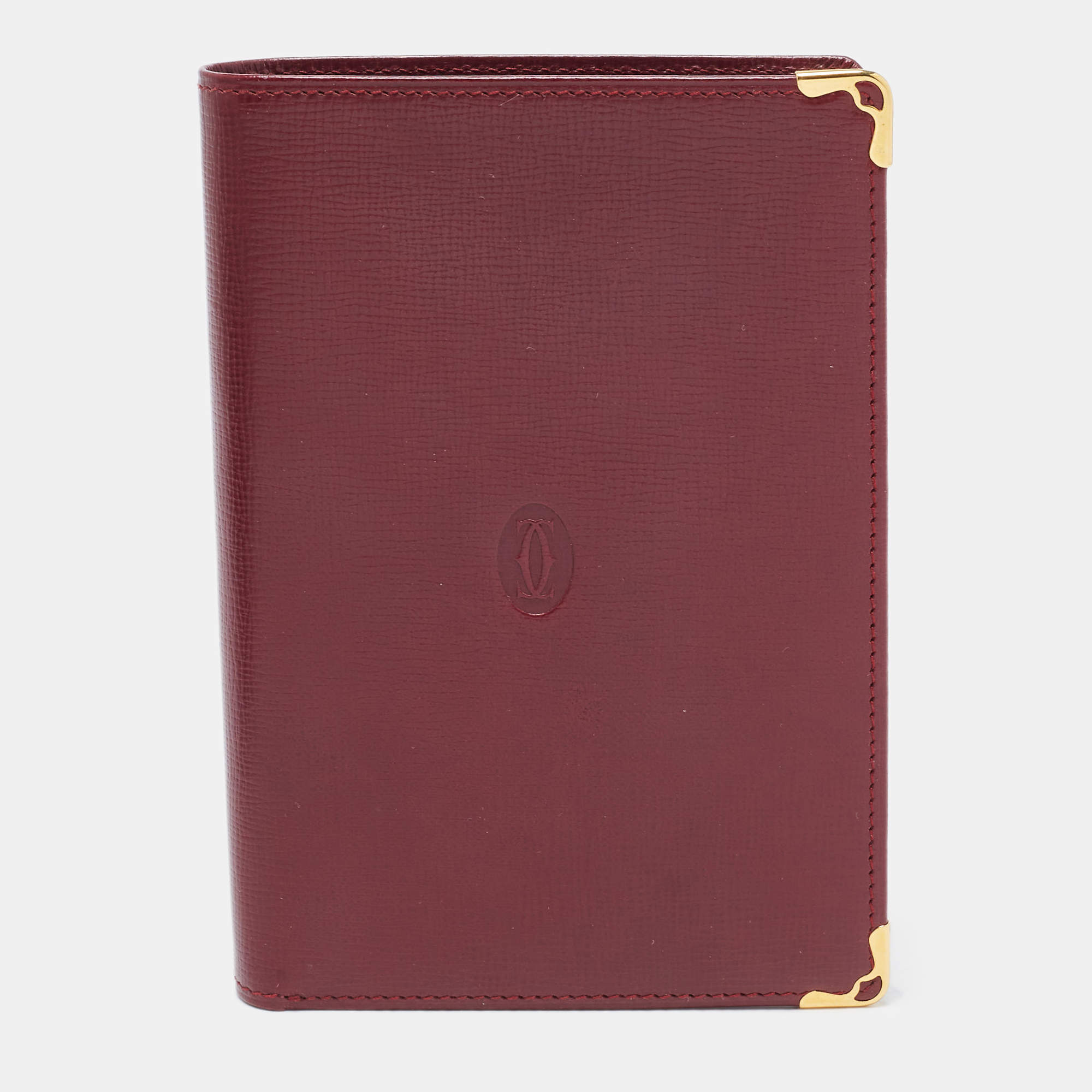 Pre Owned Cartier Burgundy Leather Must de Cartier Bifold Card Holder