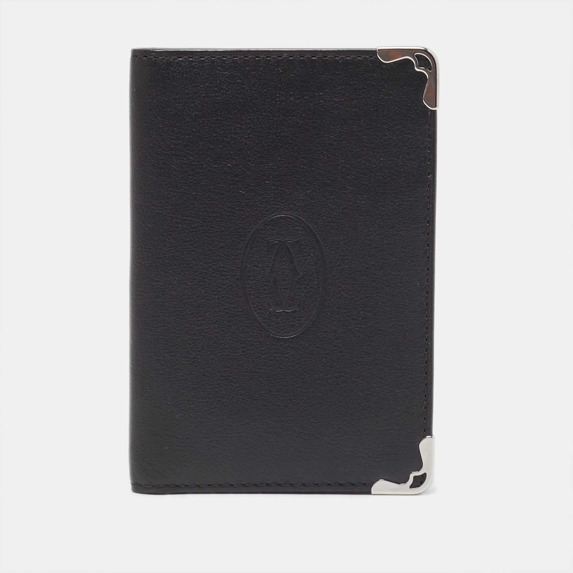 Pre Owned Cartier Black Leather Must De Cartier Card Holder