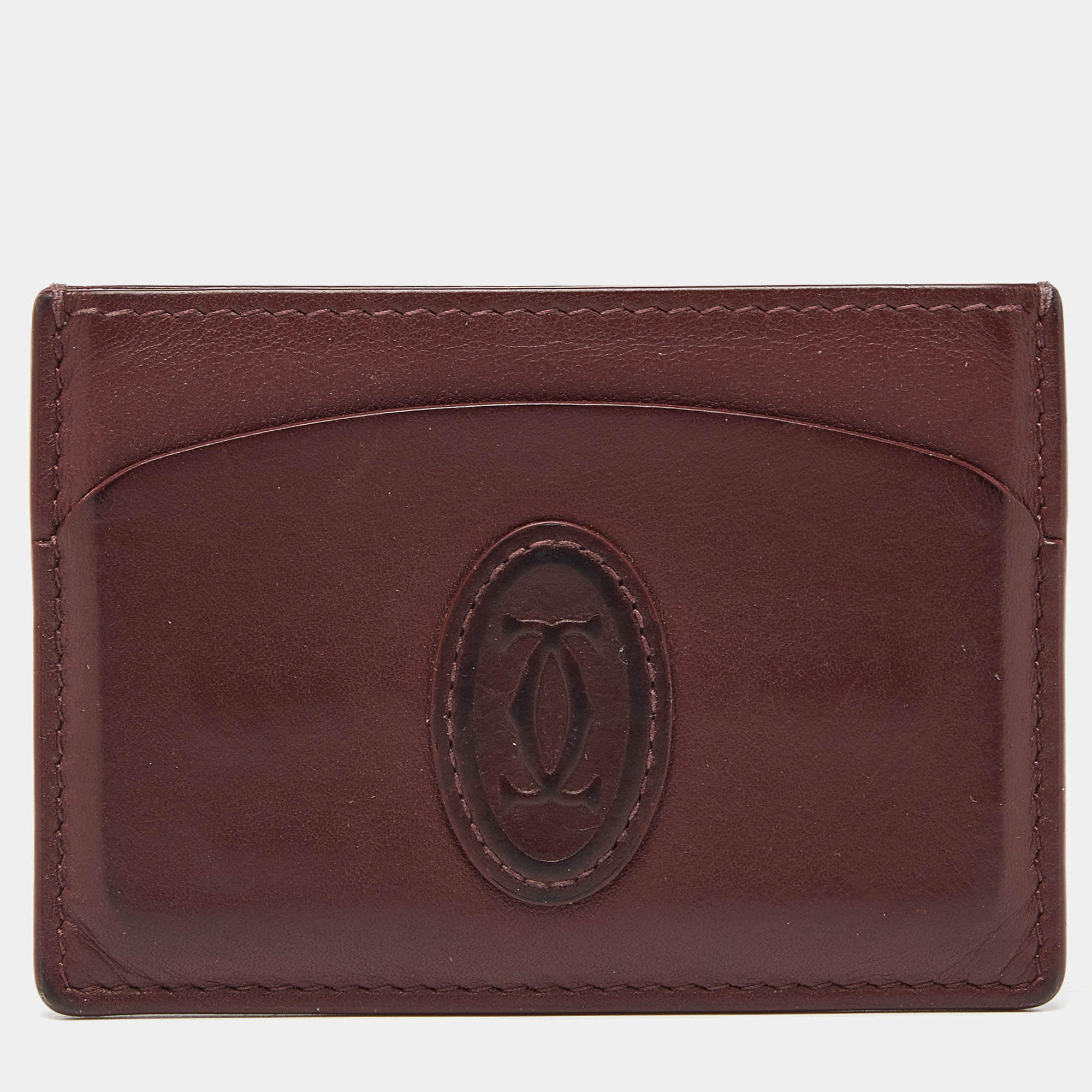 Pre Owned Cartier Burgundy Leather Must de Cartier Card Holder