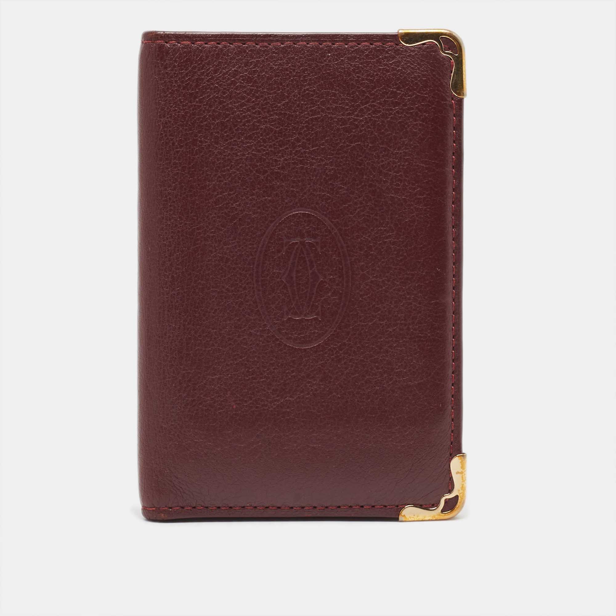 Pre Owned Cartier Burgundy Leather Must de Cartier Bifold Card Holder