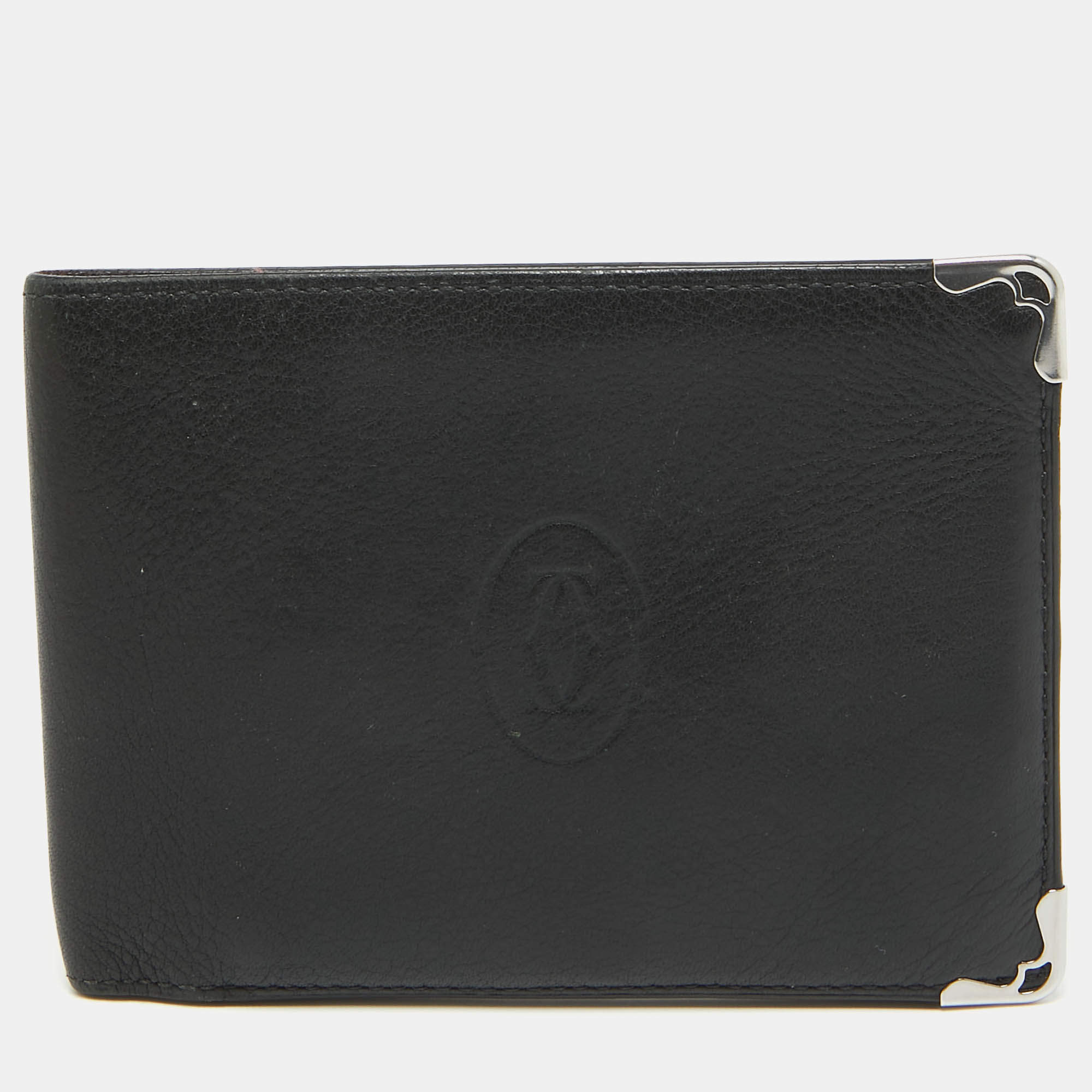Pre Owned Cartier Black Leather Must De Cartier Bifold Wallet